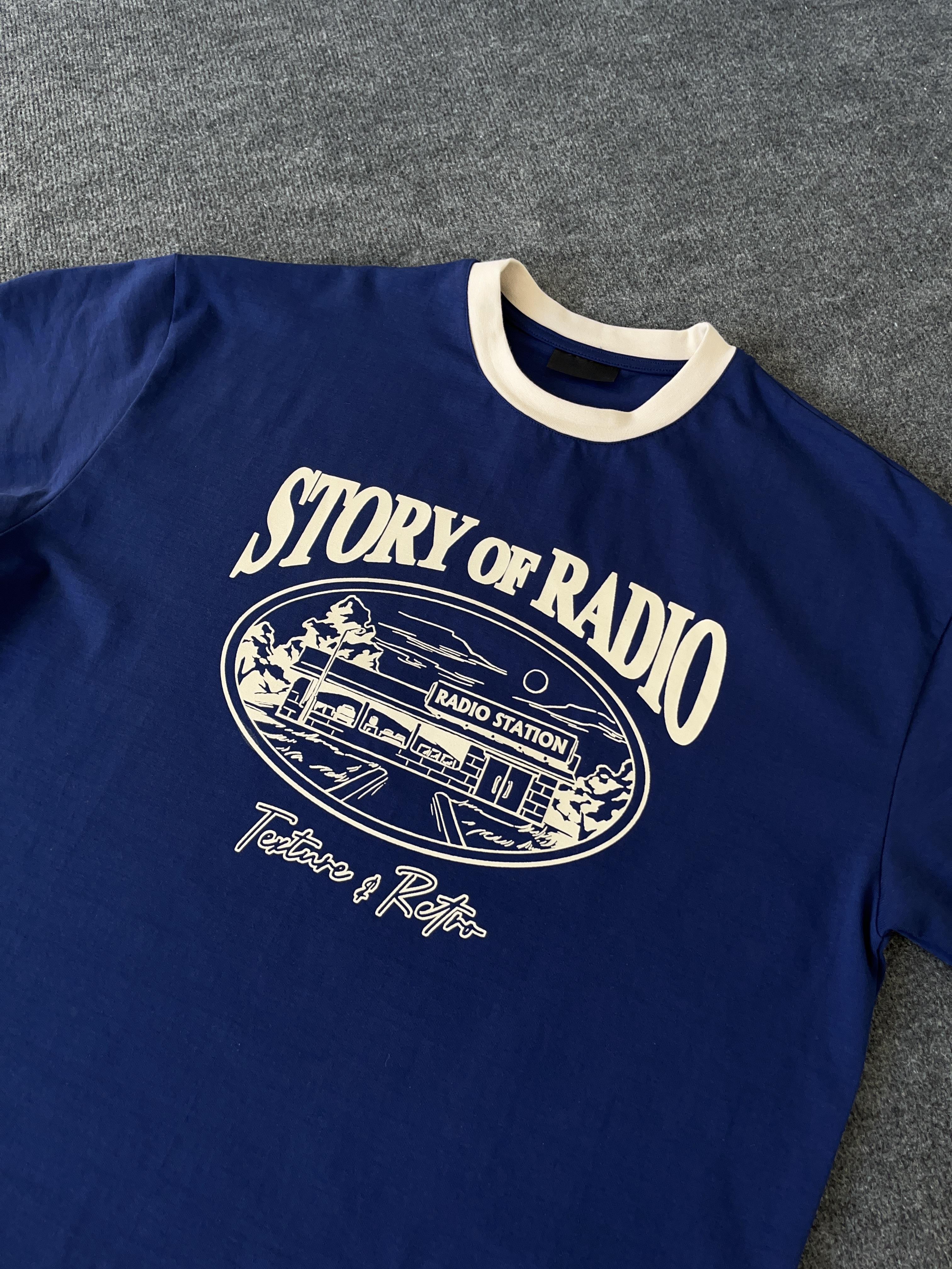 Story Radio Baskılı Lacivert Oversize T-shirt