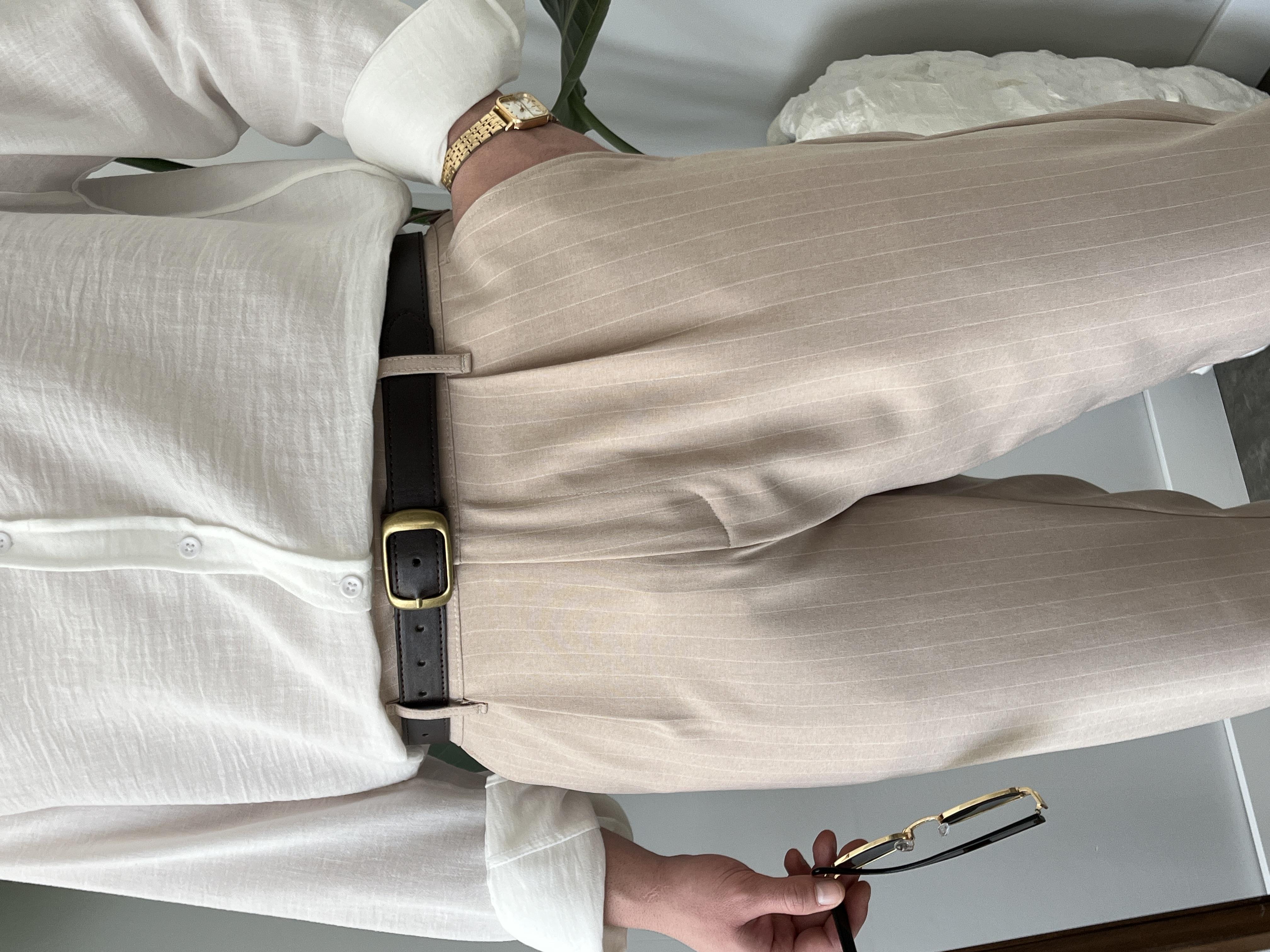 Strado Krem Çizgili Baggy Kumaş Pantolon
