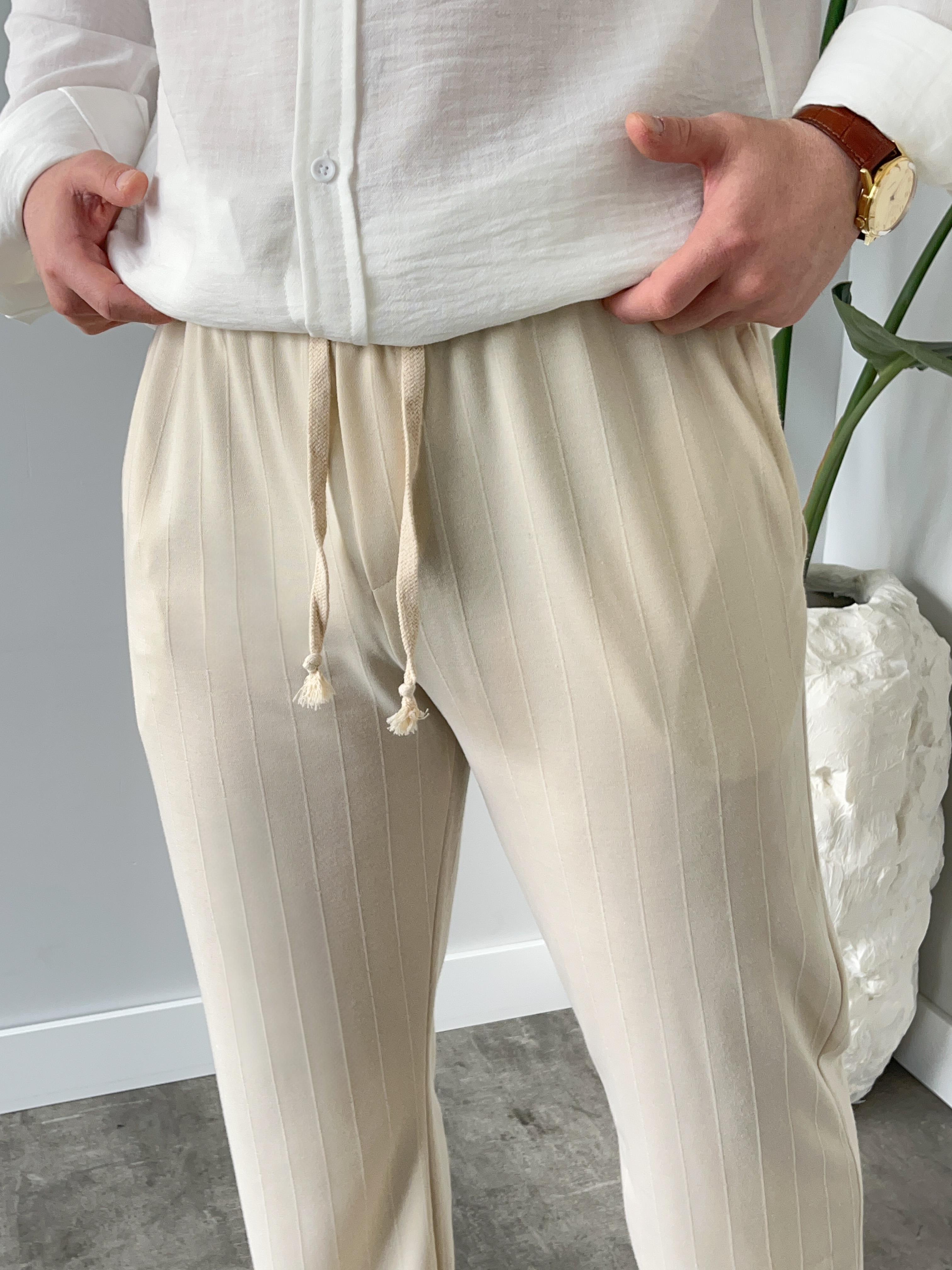 Stride Krem Çizgi Detaylı Baggy Pantolon
