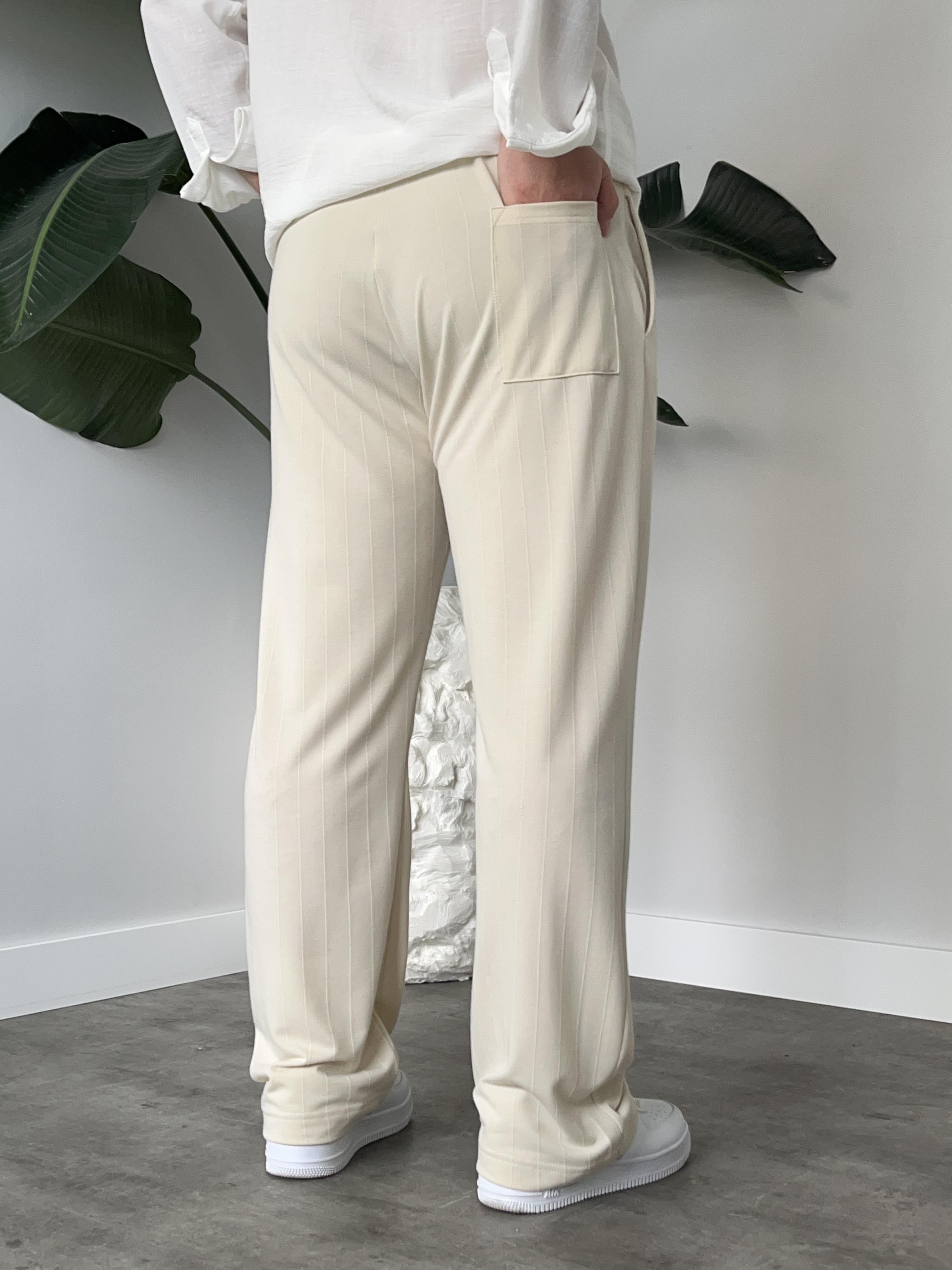 Stride Krem Çizgi Detaylı Baggy Pantolon