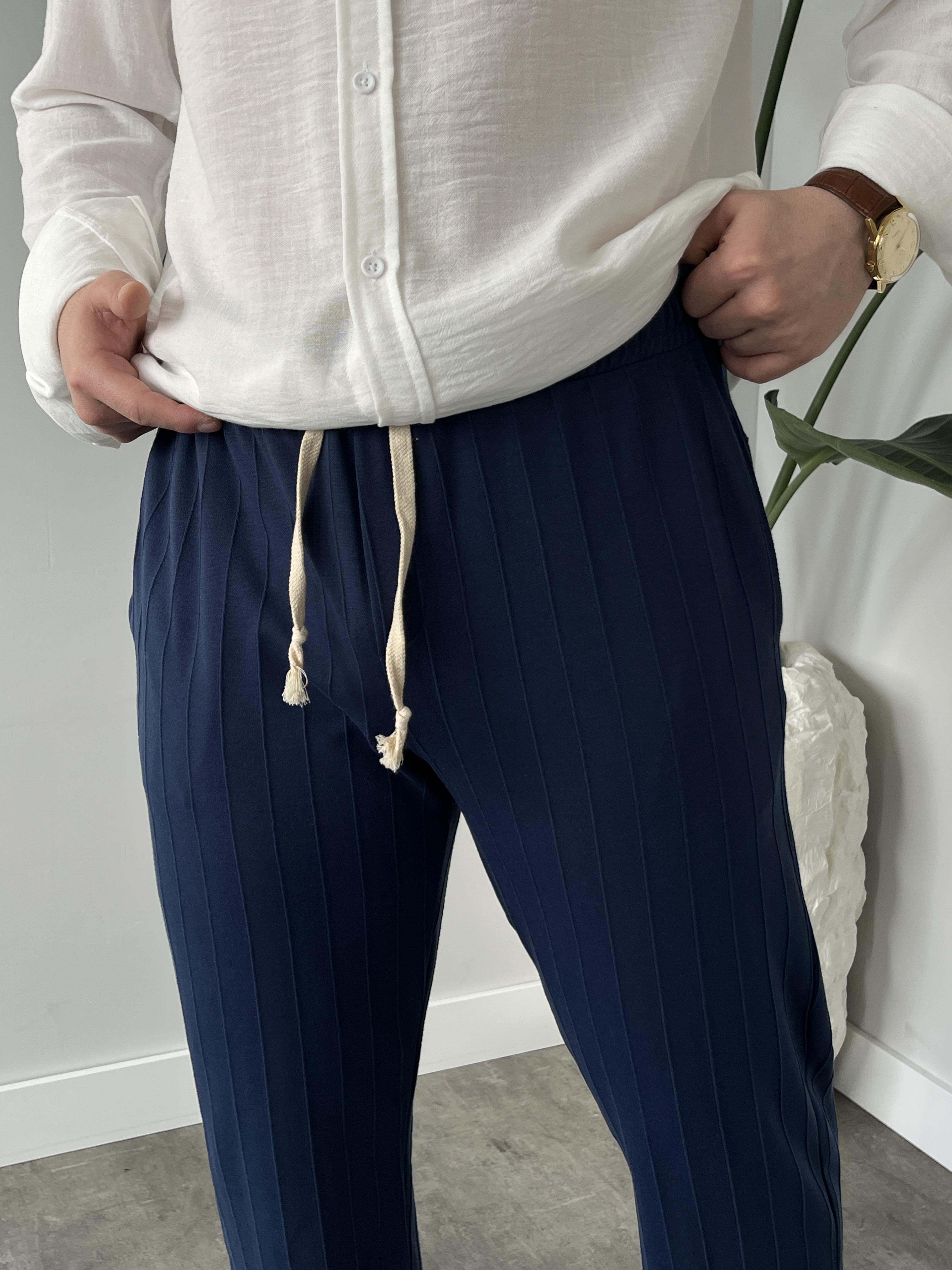 Stride Lacivert Çizgi Detaylı Baggy Pantolon