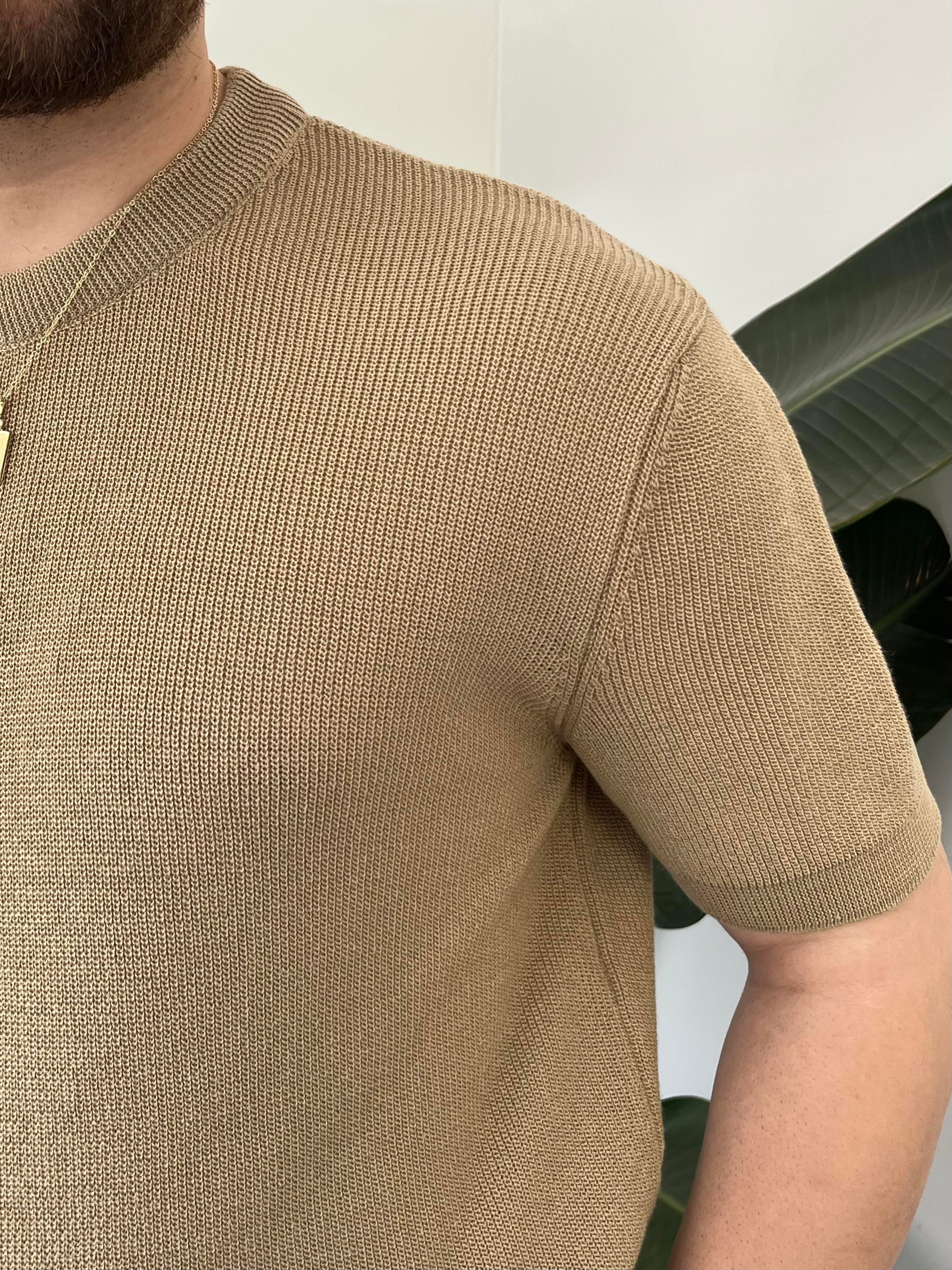 Sütlü Kahve Casual Örme Triko T-shirt