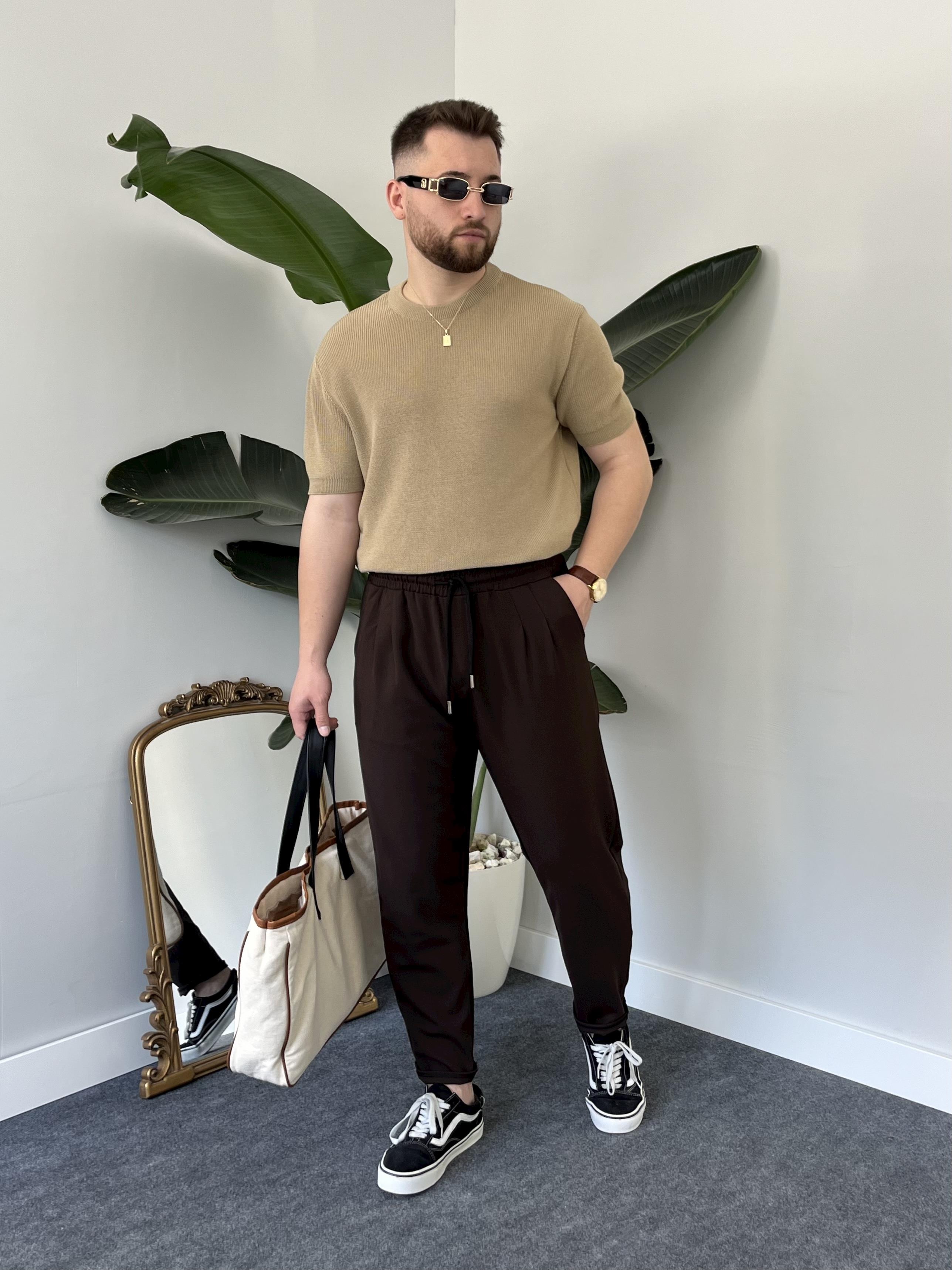 Sütlü Kahve Casual Örme Triko T-shirt