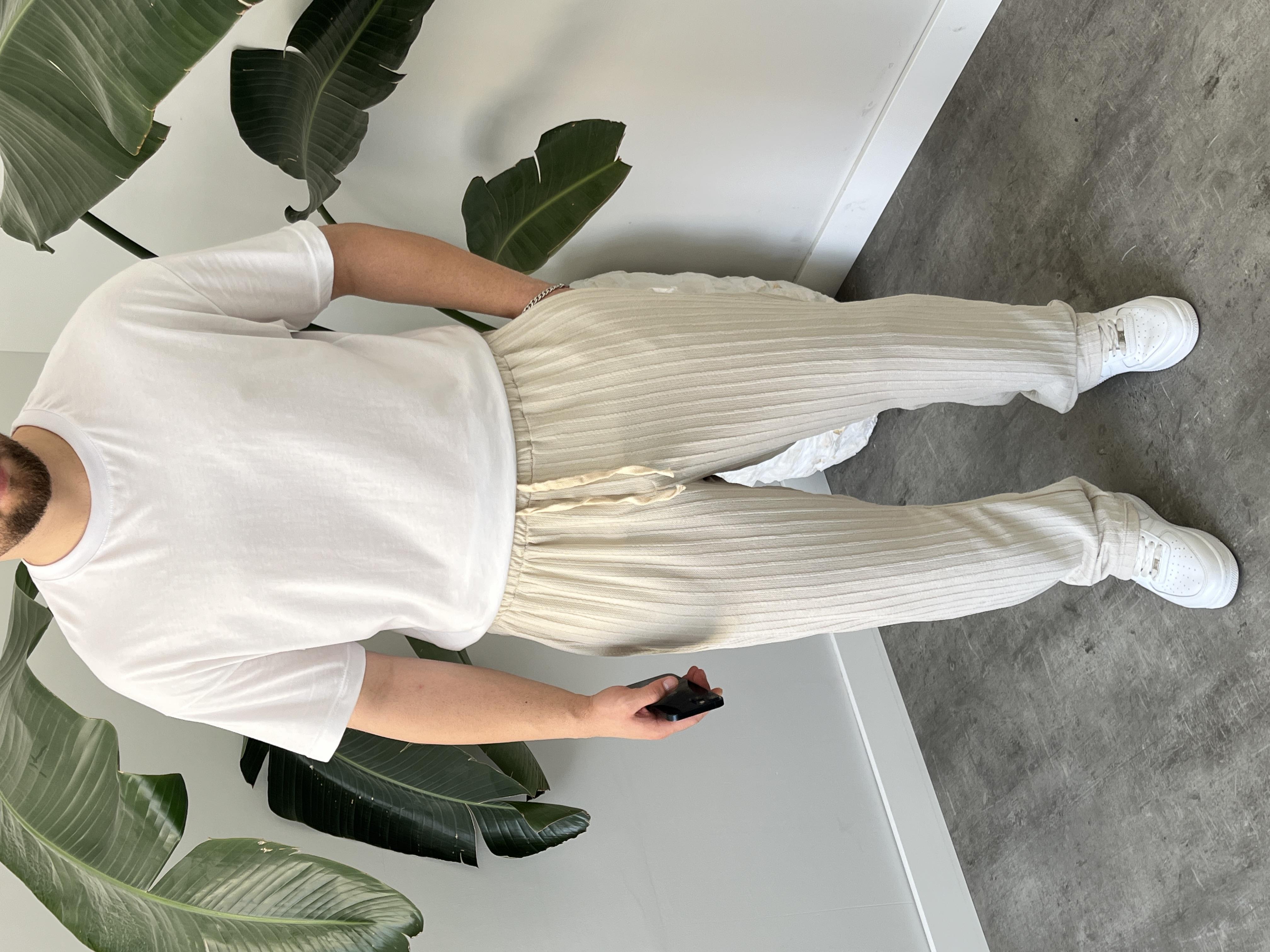 Taş Çizgi Desenli Bağcık Detaylı Baggy Pantolon