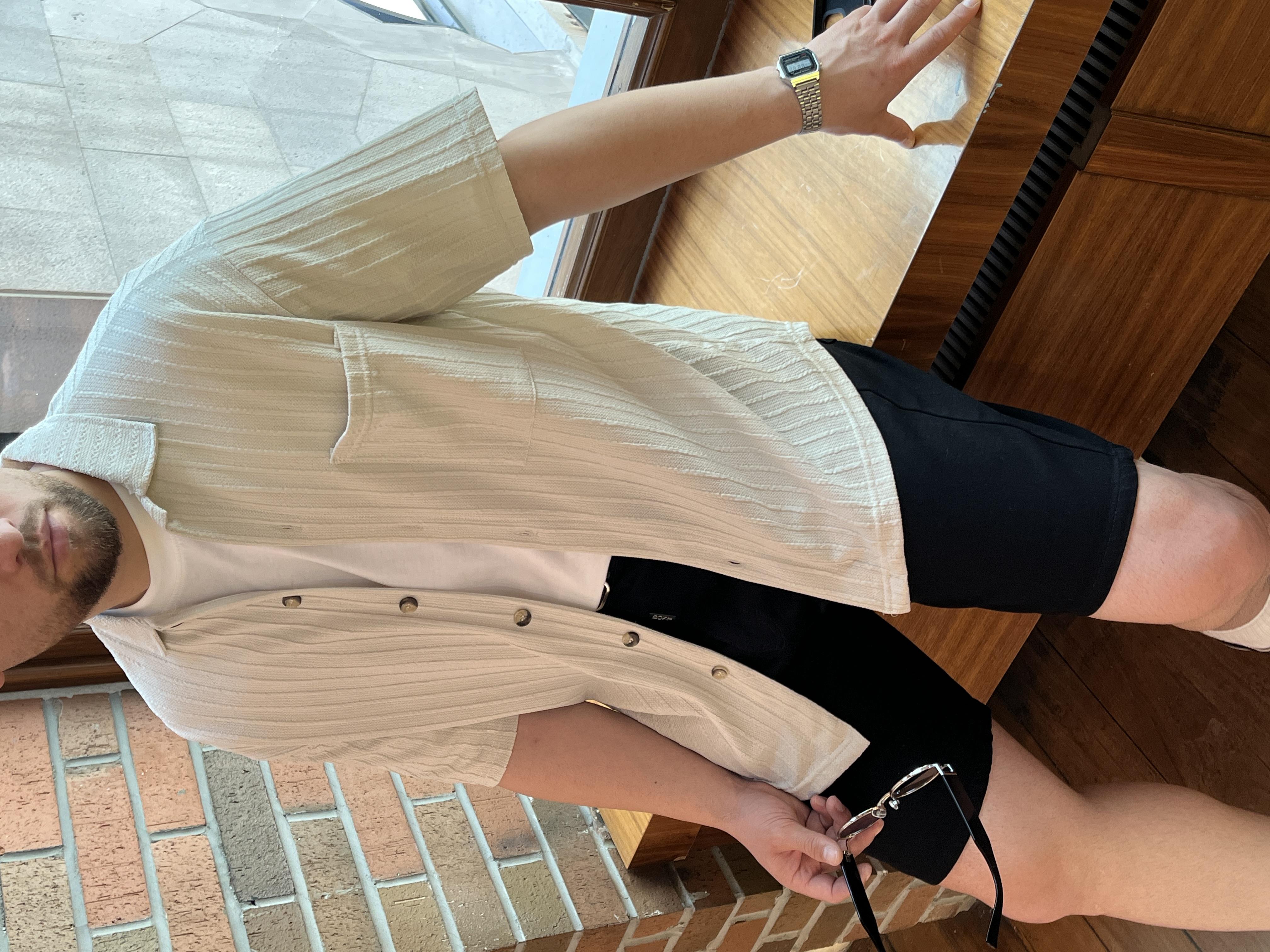Taş Desenli Kısa Kollu Oversize Gömlek