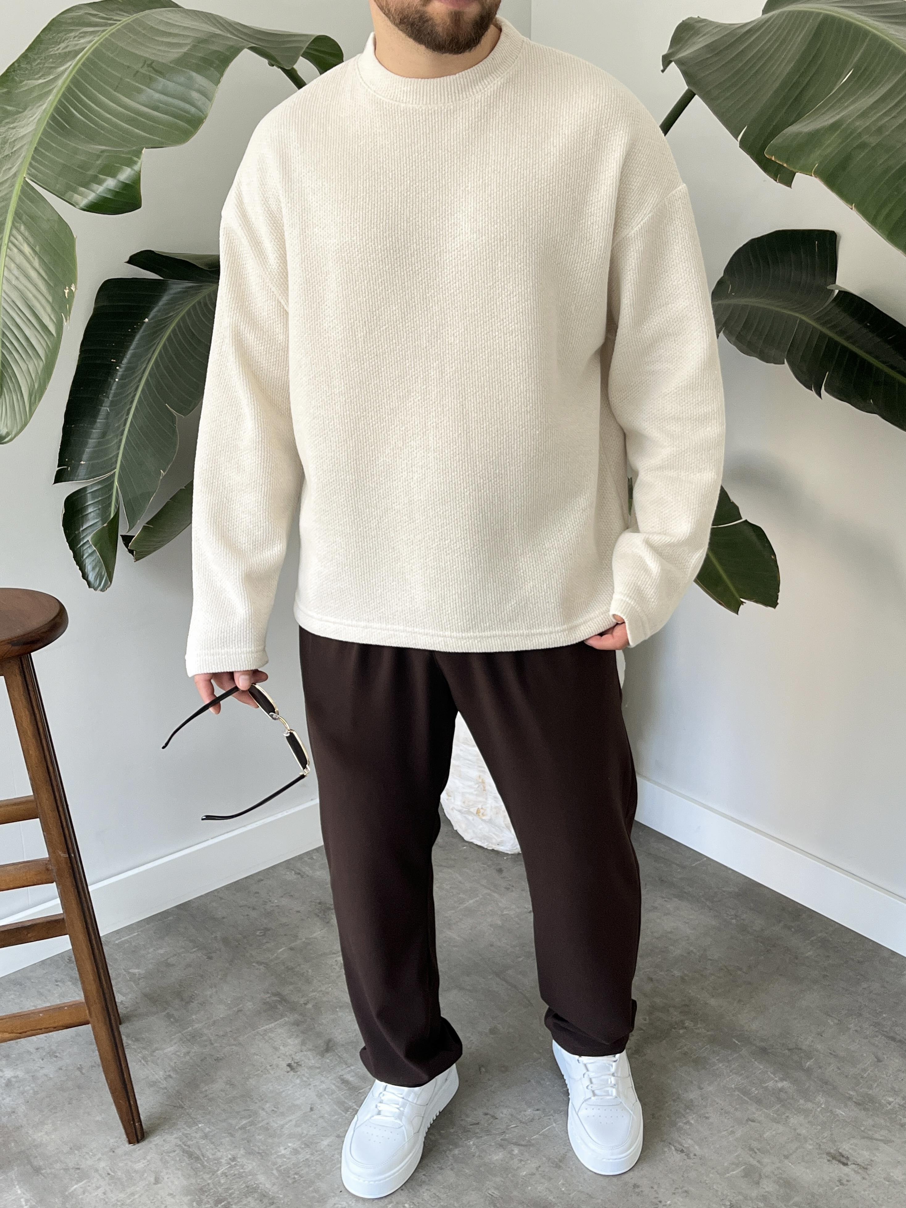Taş Dokulu Örme Triko Sweatshirt