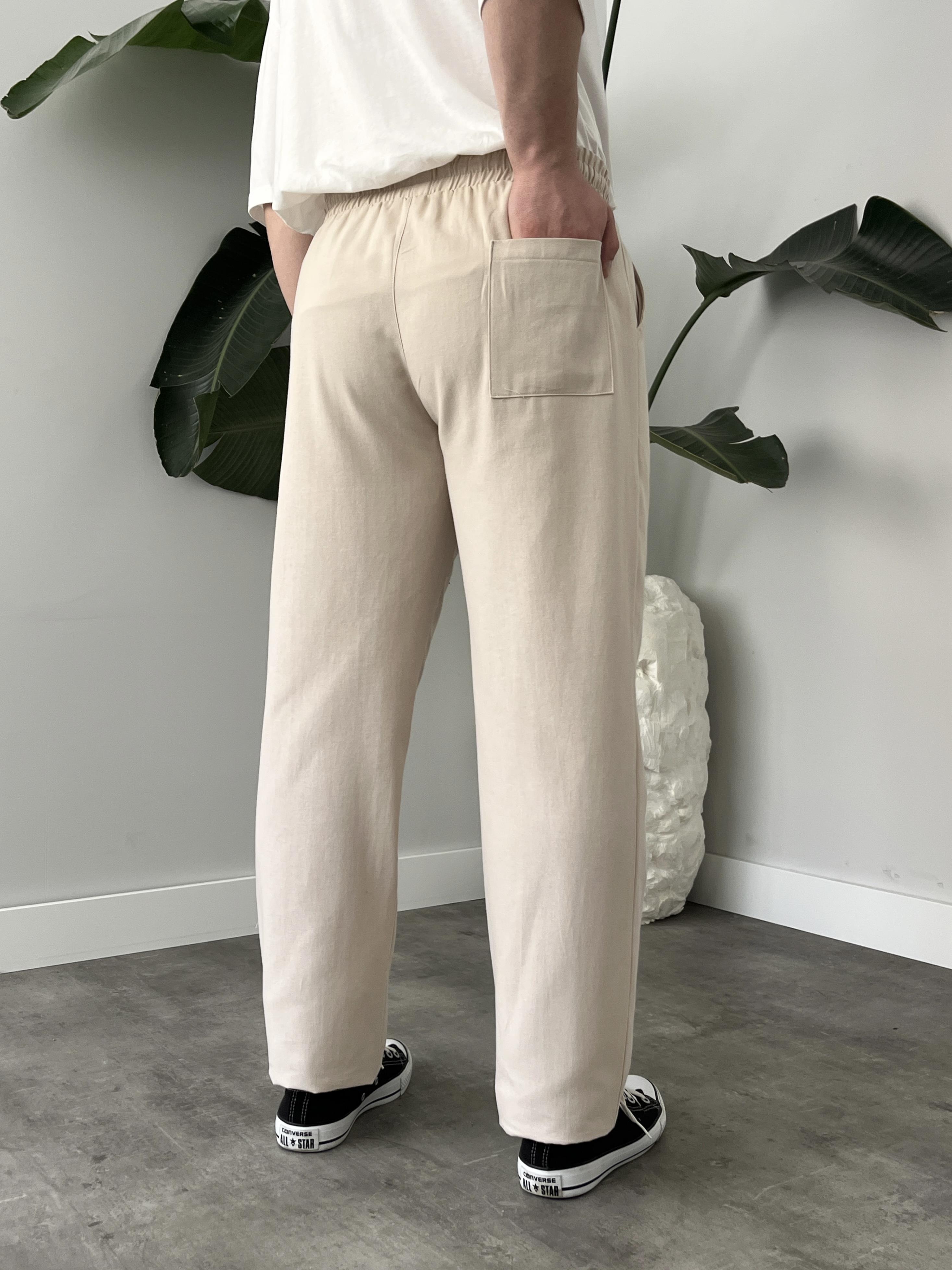 Taş Gabardin Keten Baggy Pantolon