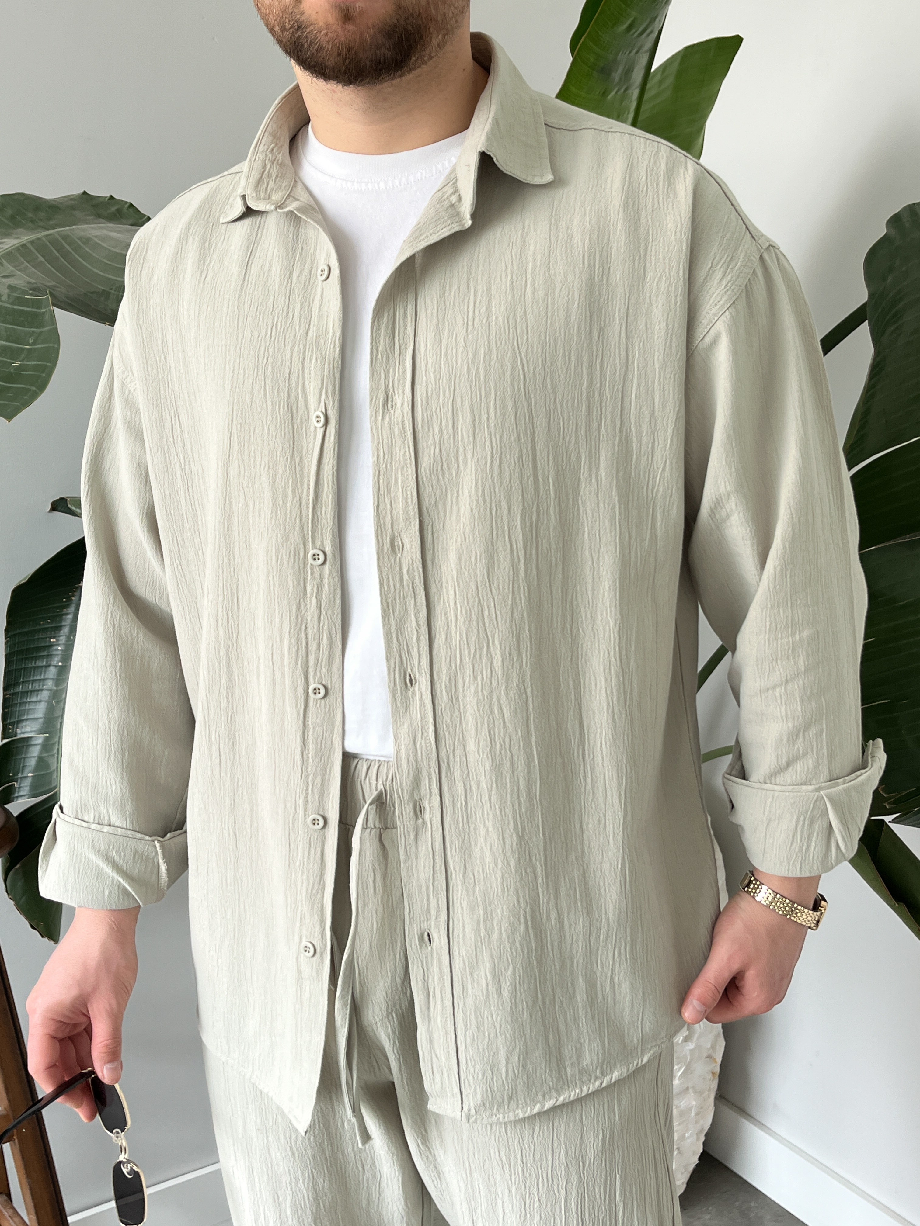 Taş Krinkıl Keten Oversize Takım