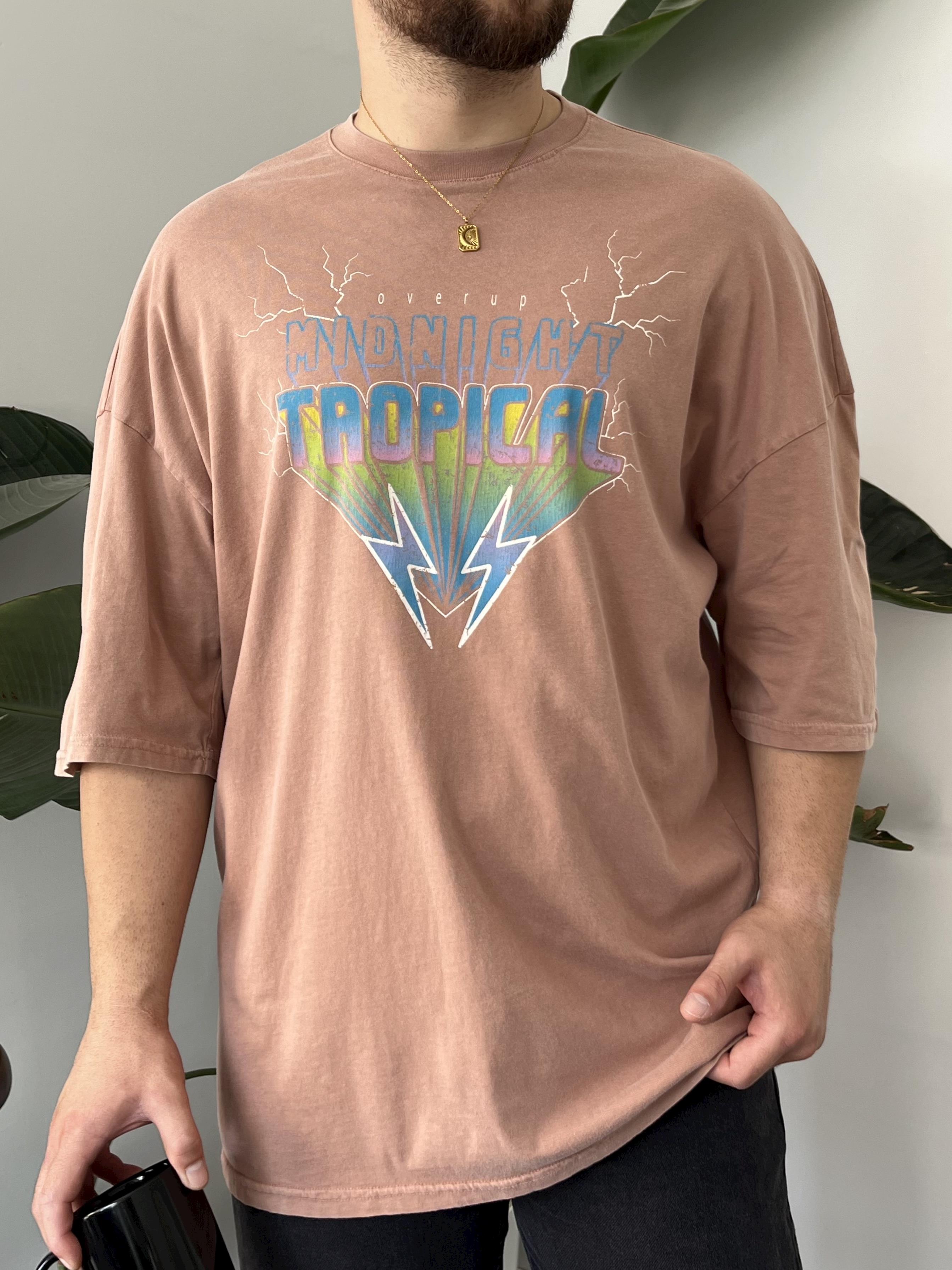 Tropical Yıkamalı Turuncu Oversize T-shirt