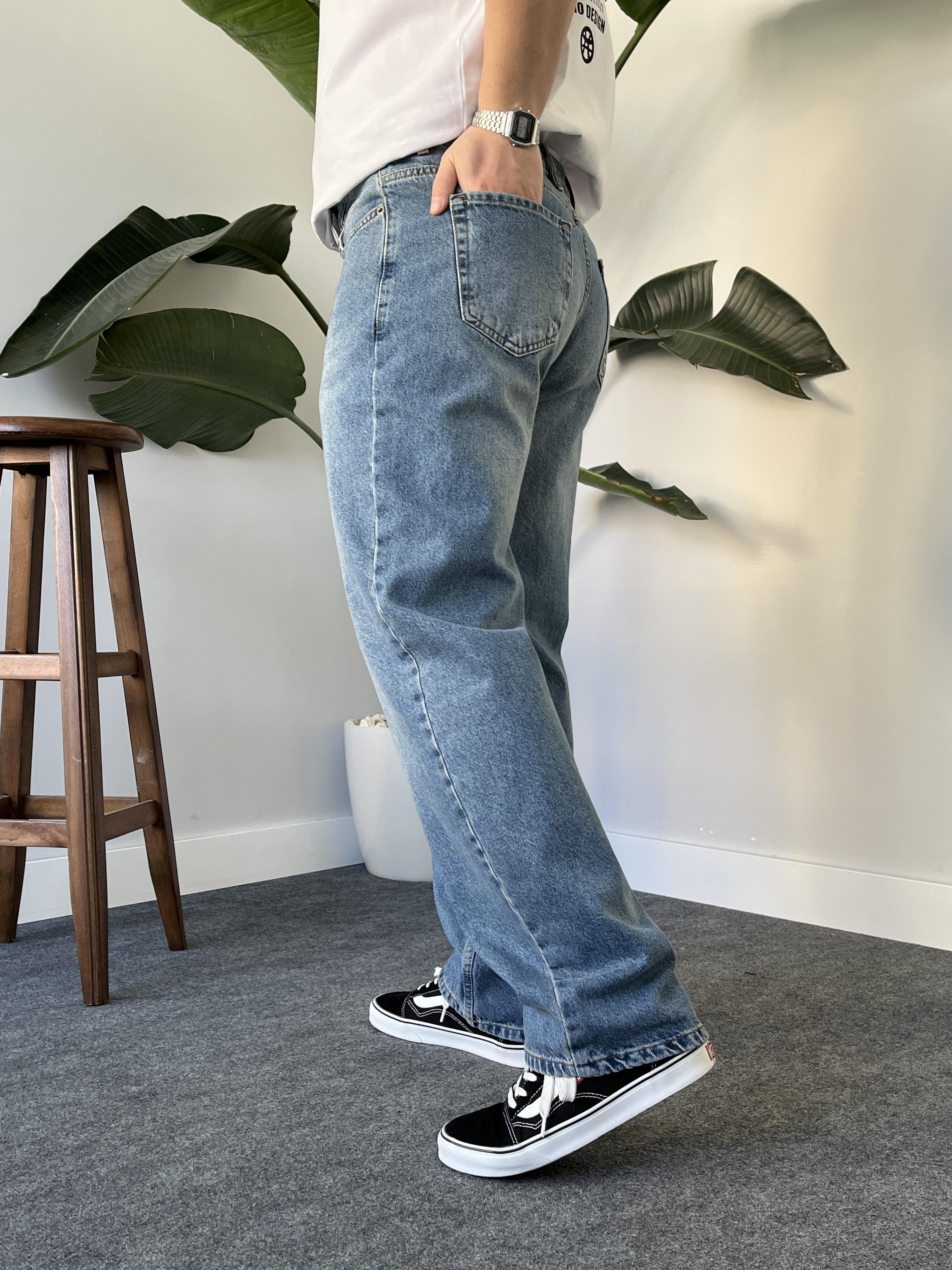 Veira Taşlamalı Baggy Blue Jean