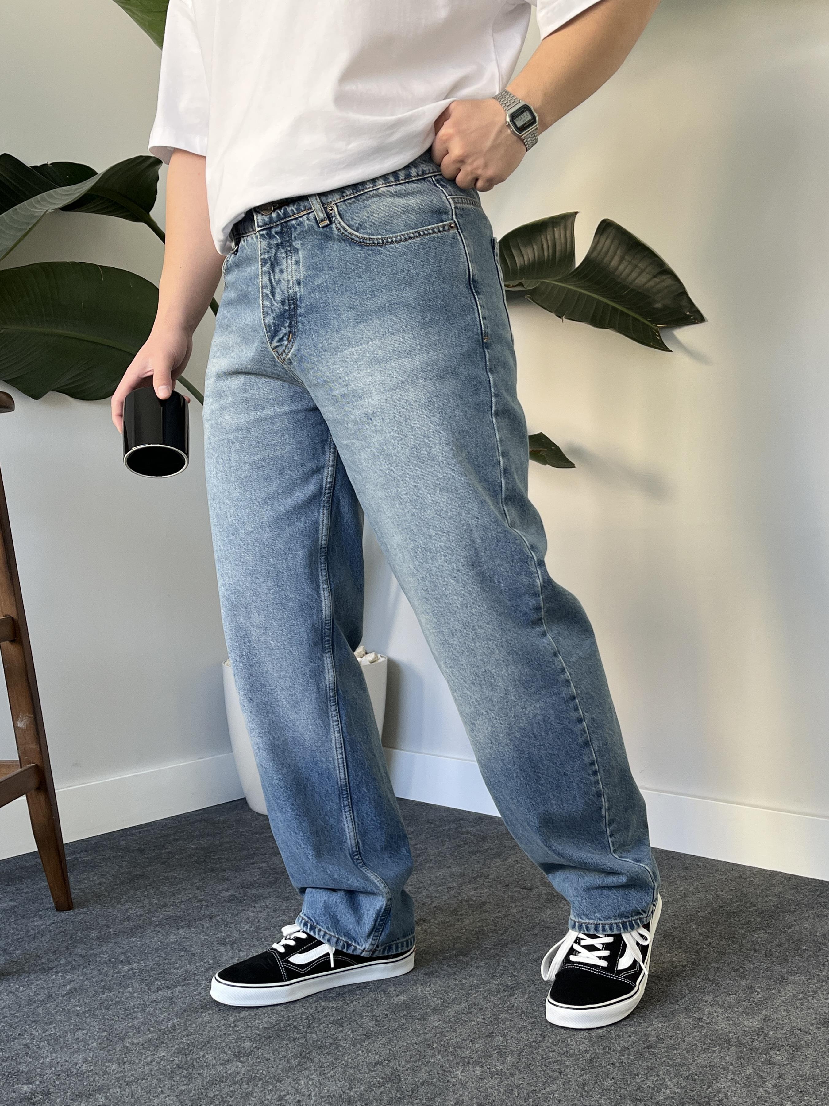 Veira Taşlamalı Baggy Blue Jean