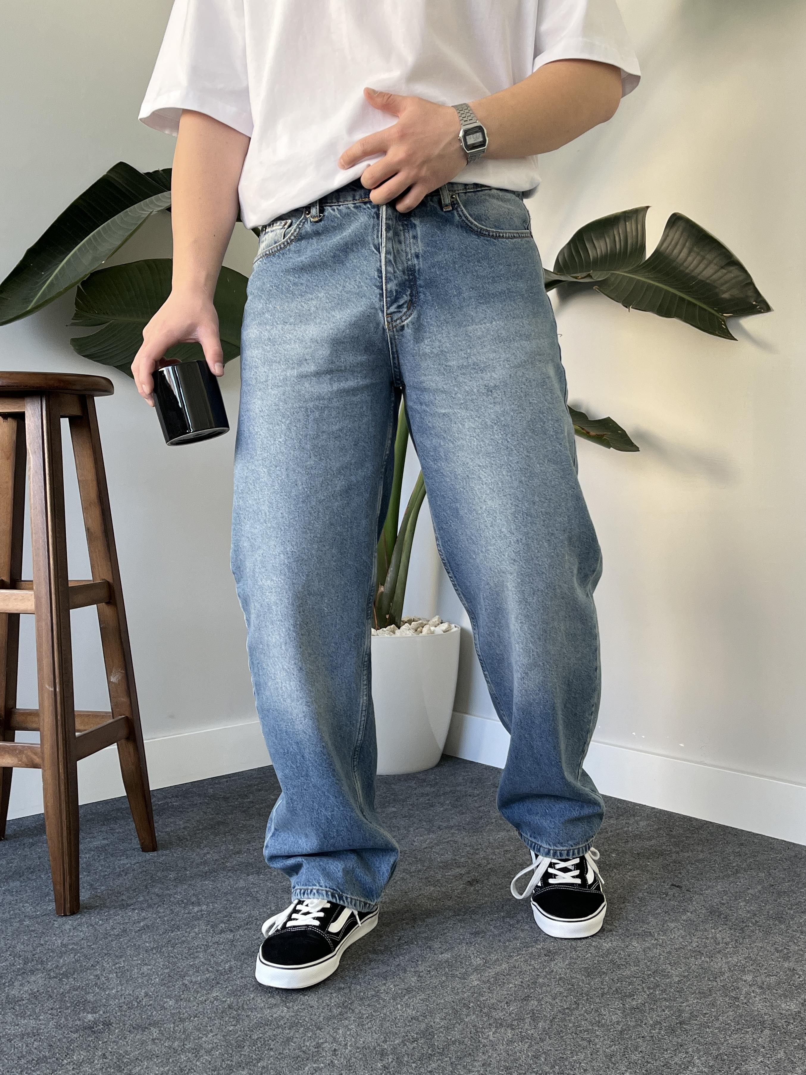 Veira Taşlamalı Baggy Blue Jean