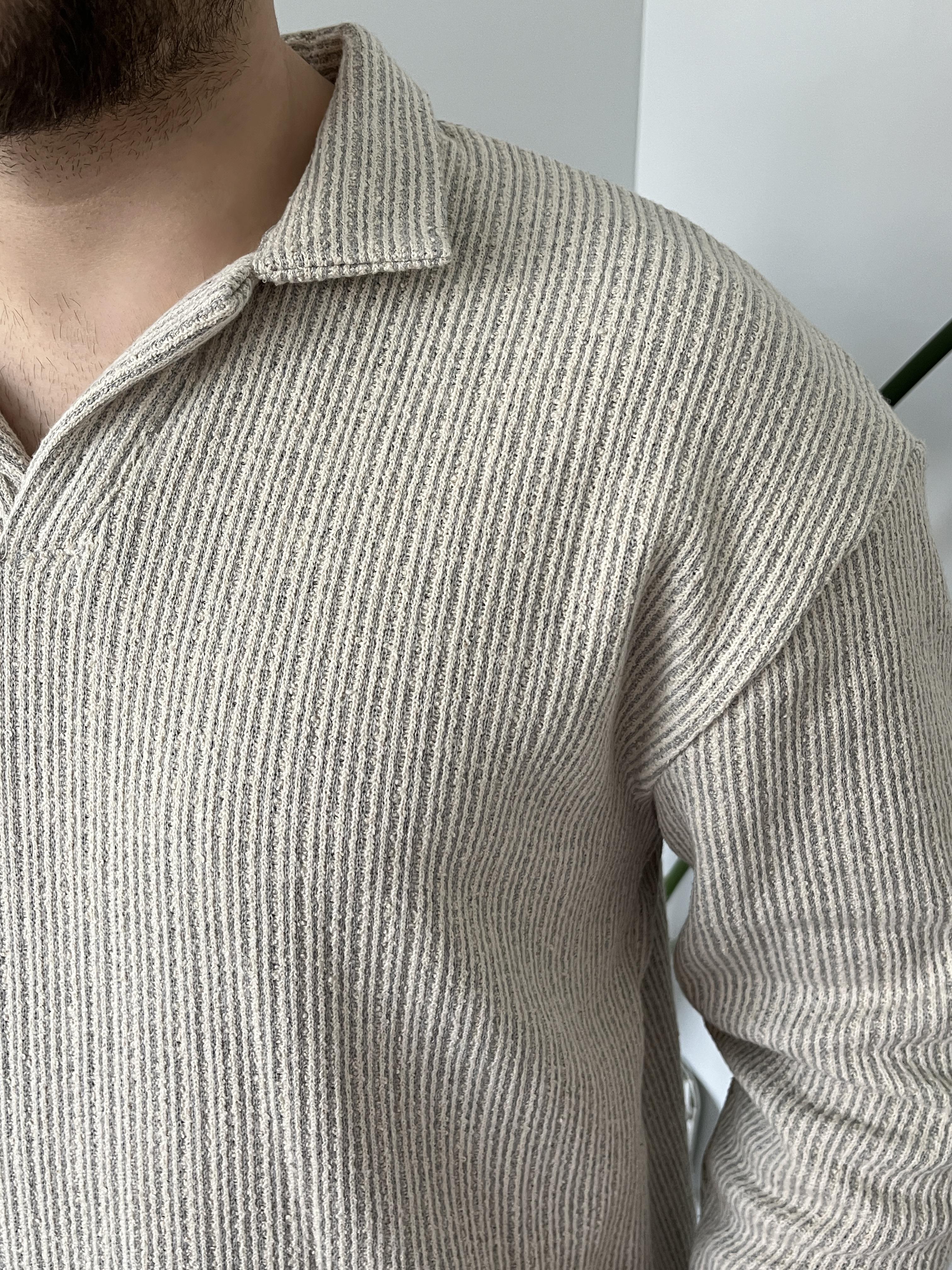 Velar Gri Detaylı Polo Yaka Triko Kazak