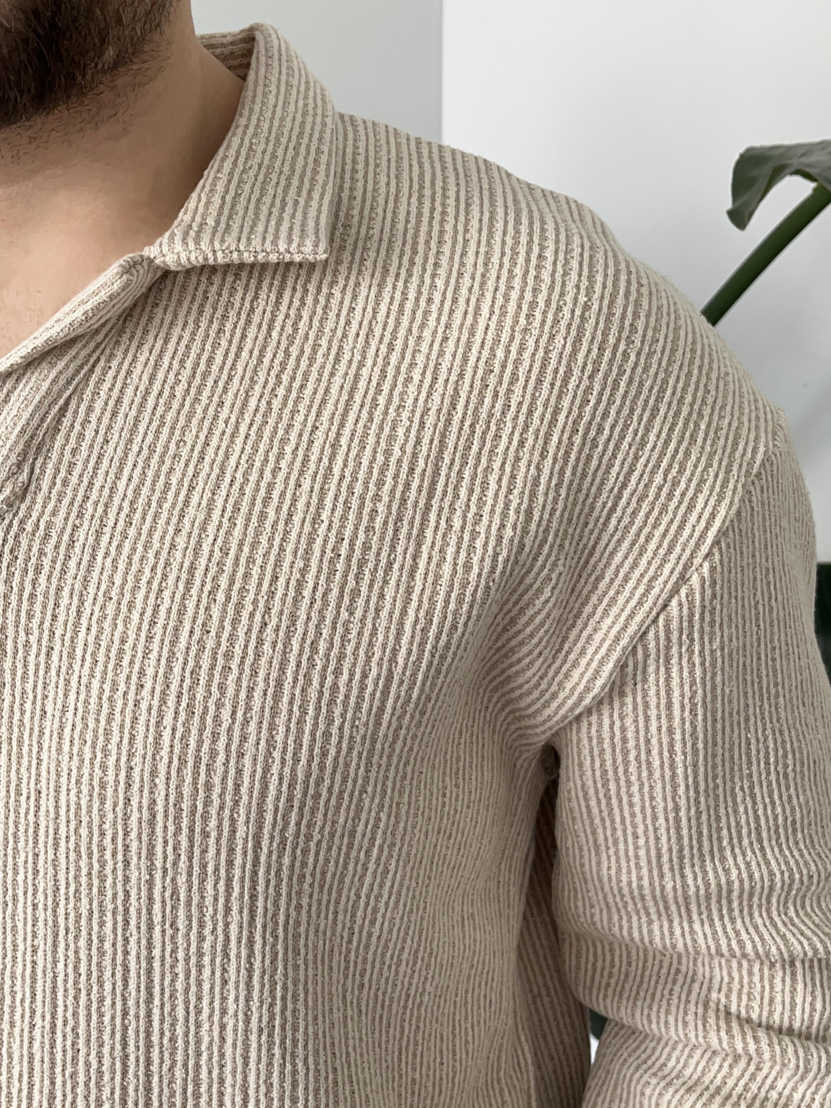 Velar Kahverengi Detaylı Polo Yaka Triko Kazak