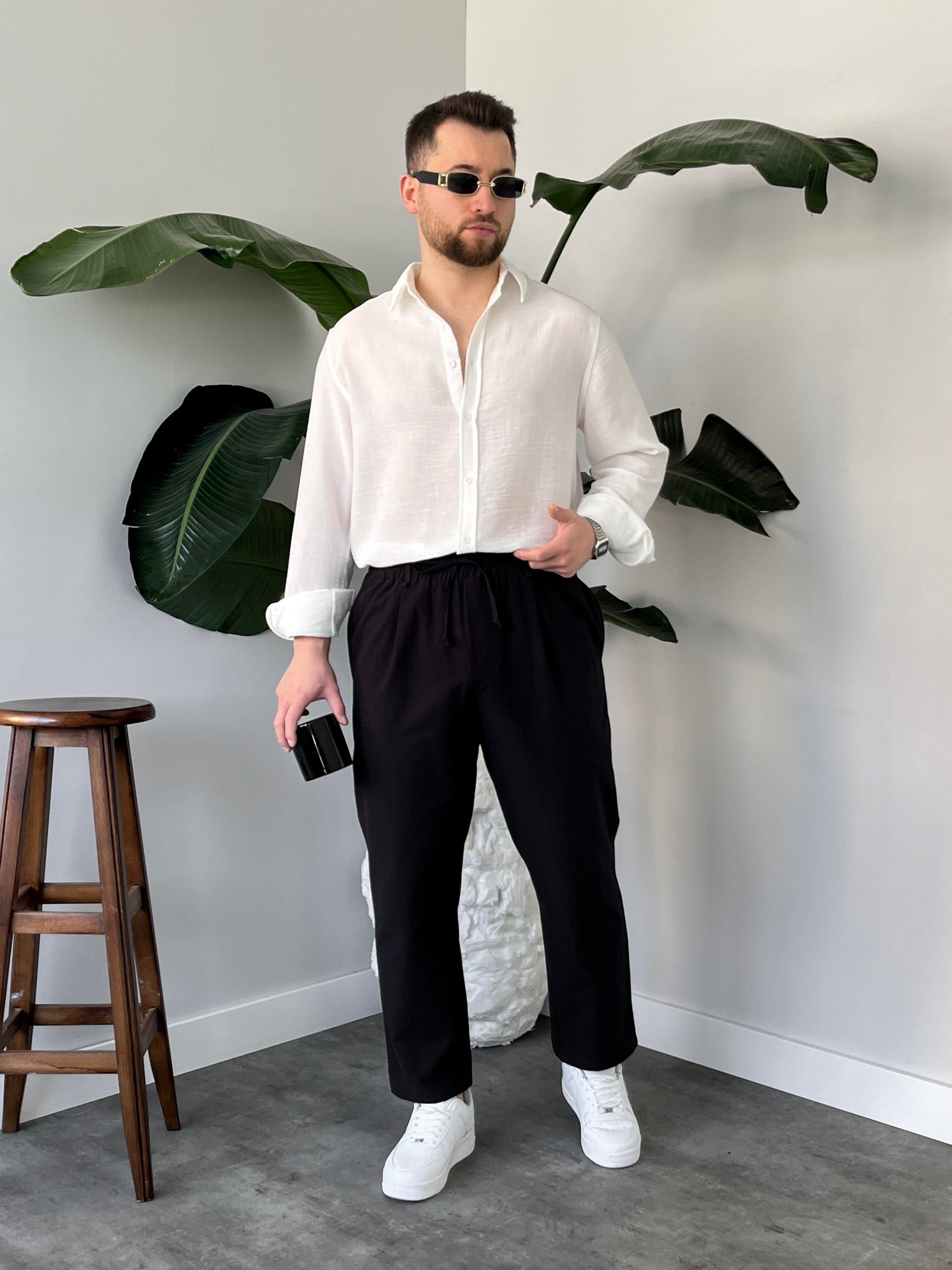 Vento Beyaz Krinkıl Kumaş Oversize Gömlek