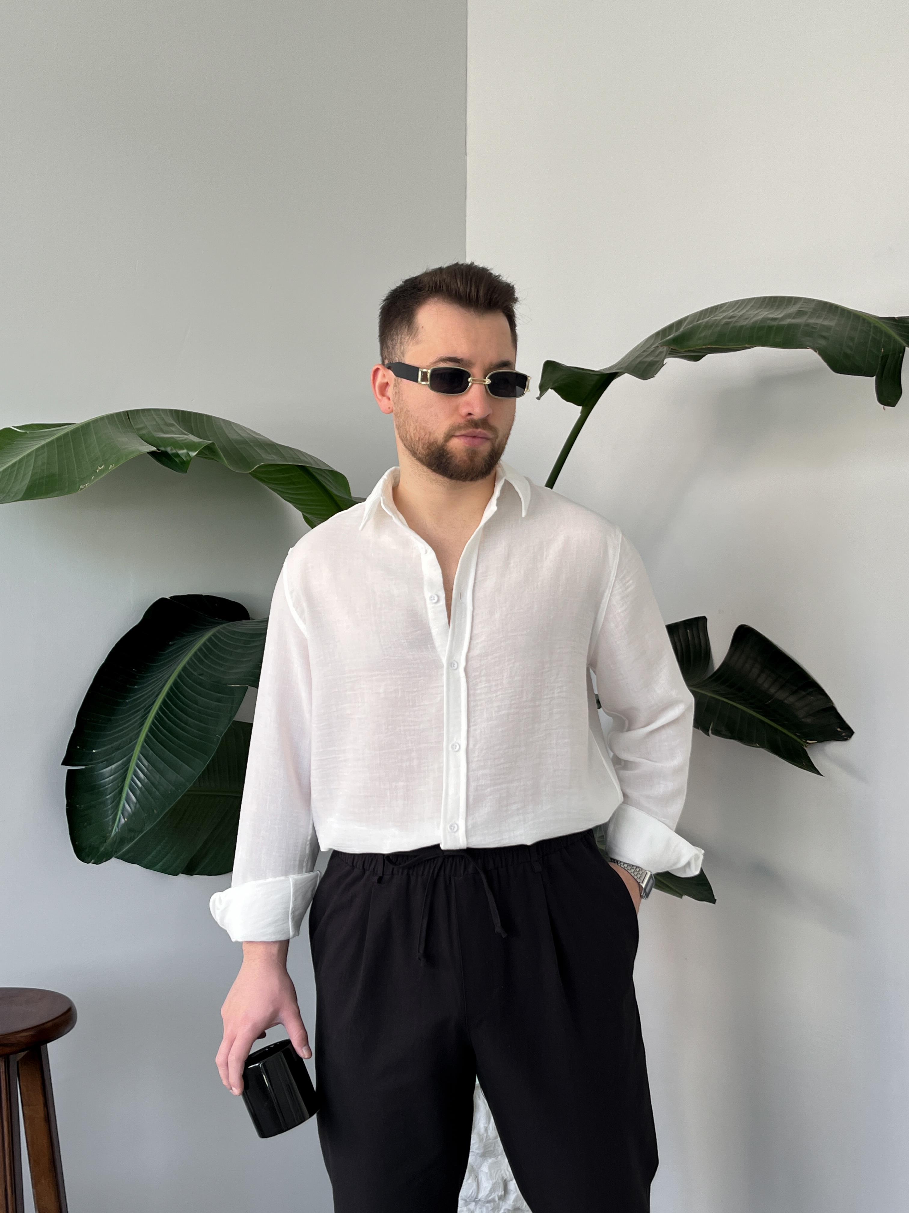 Vento Beyaz Krinkıl Kumaş Oversize Gömlek