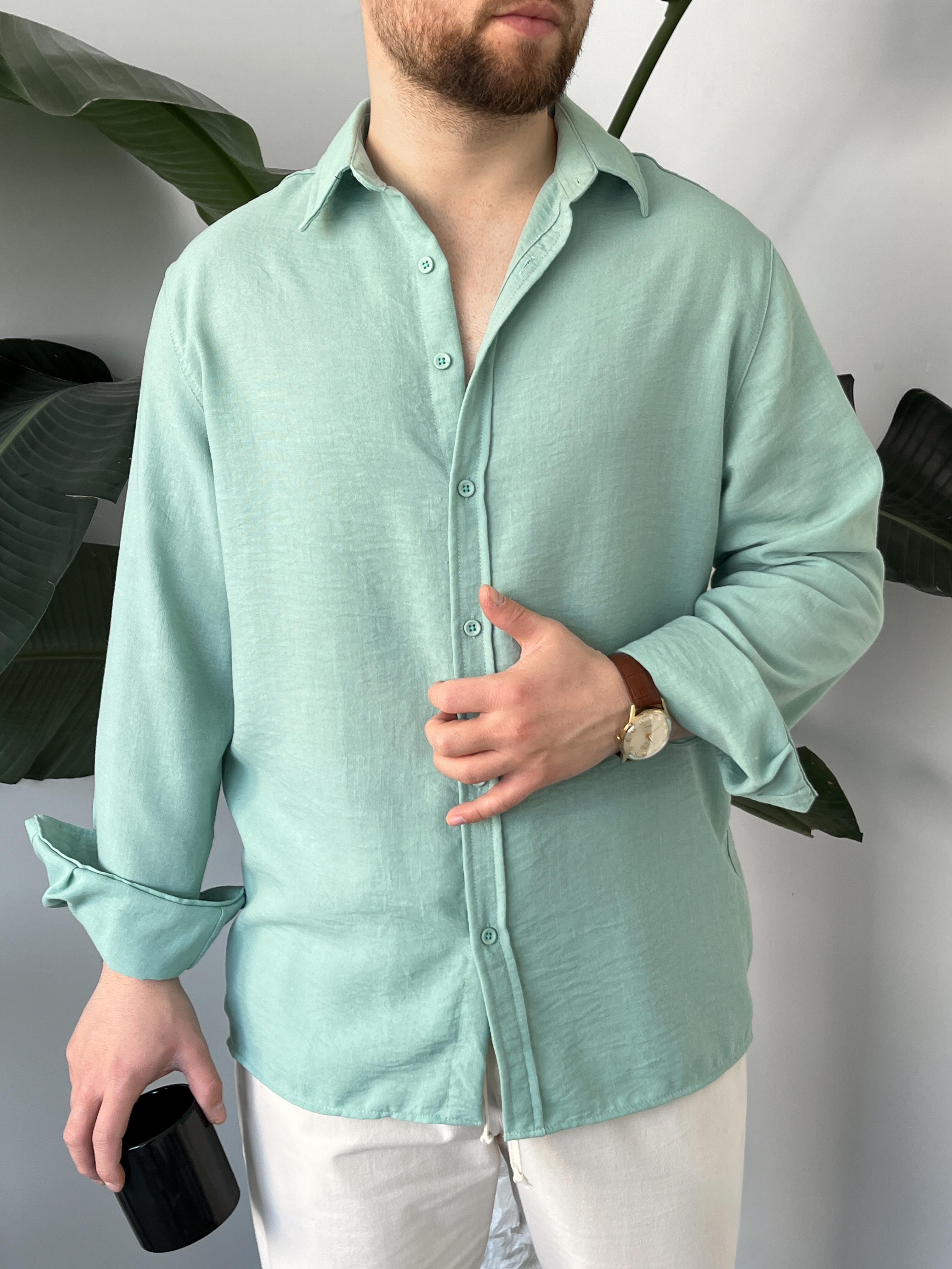 Vento Yeşil Krinkıl Kumaş Oversize Gömlek