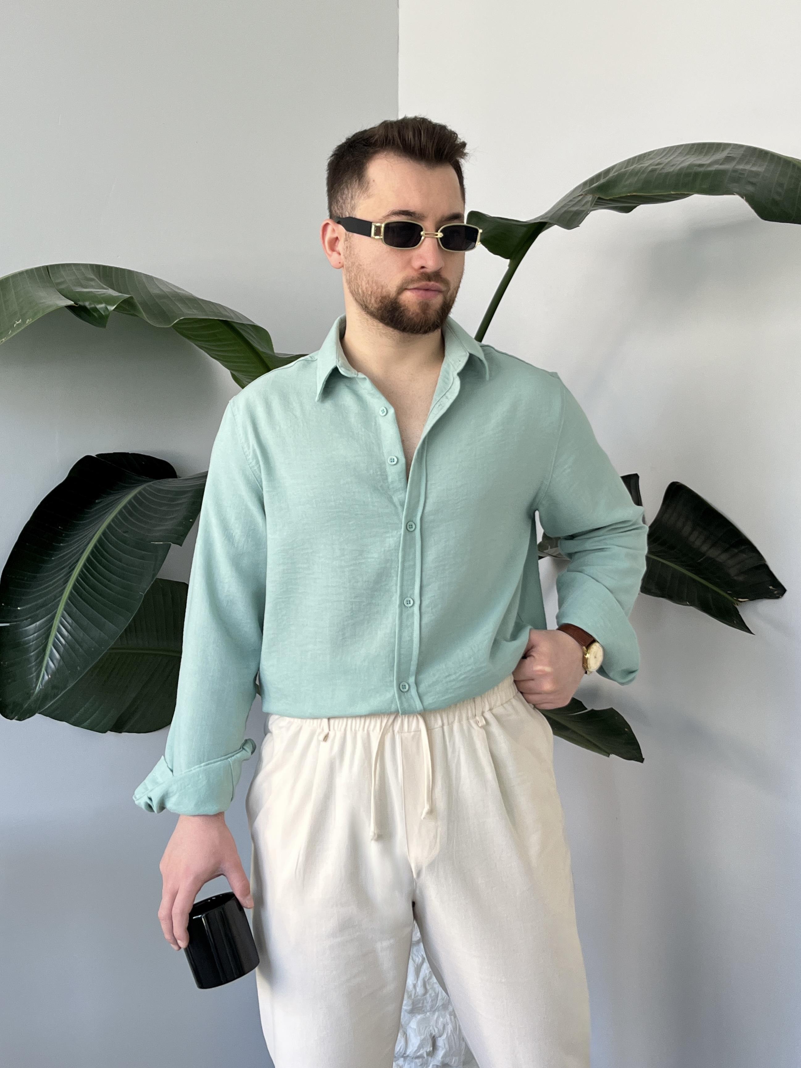 Vento Yeşil Krinkıl Kumaş Oversize Gömlek