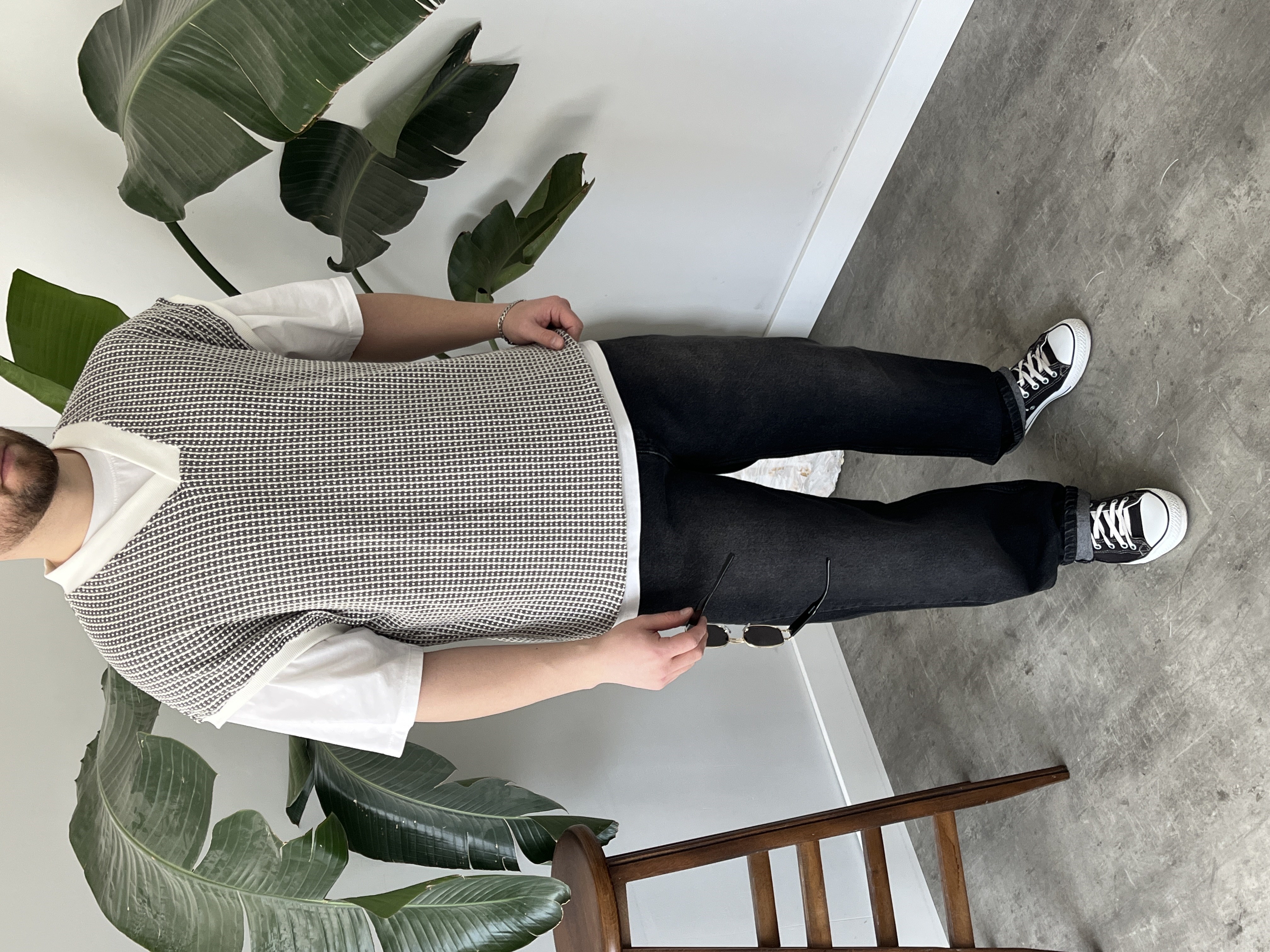 Vino Gri Desenli Oversize Süveter