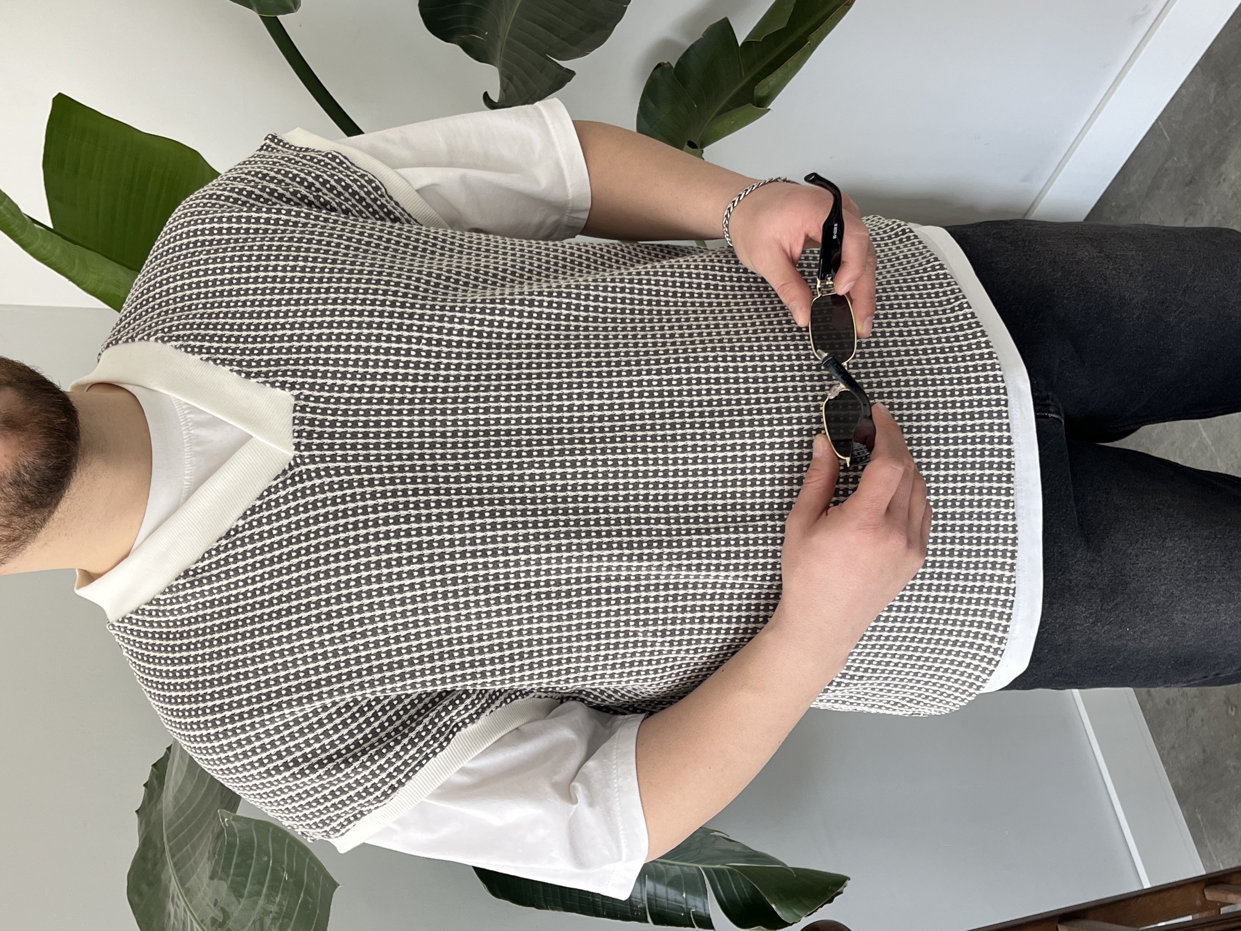 Vino Gri Desenli Oversize Süveter