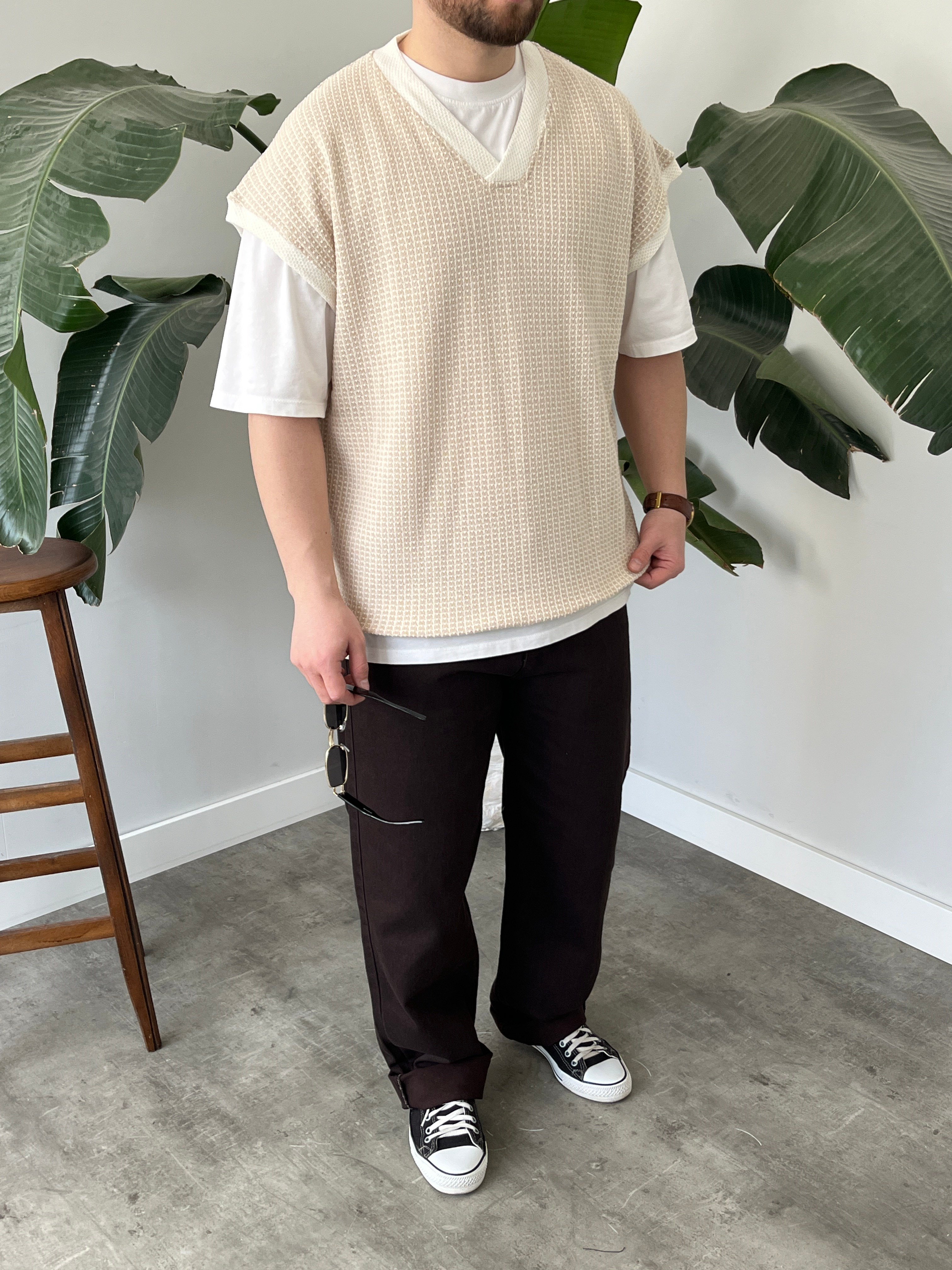 Vino Krem Desenli Oversize Süveter