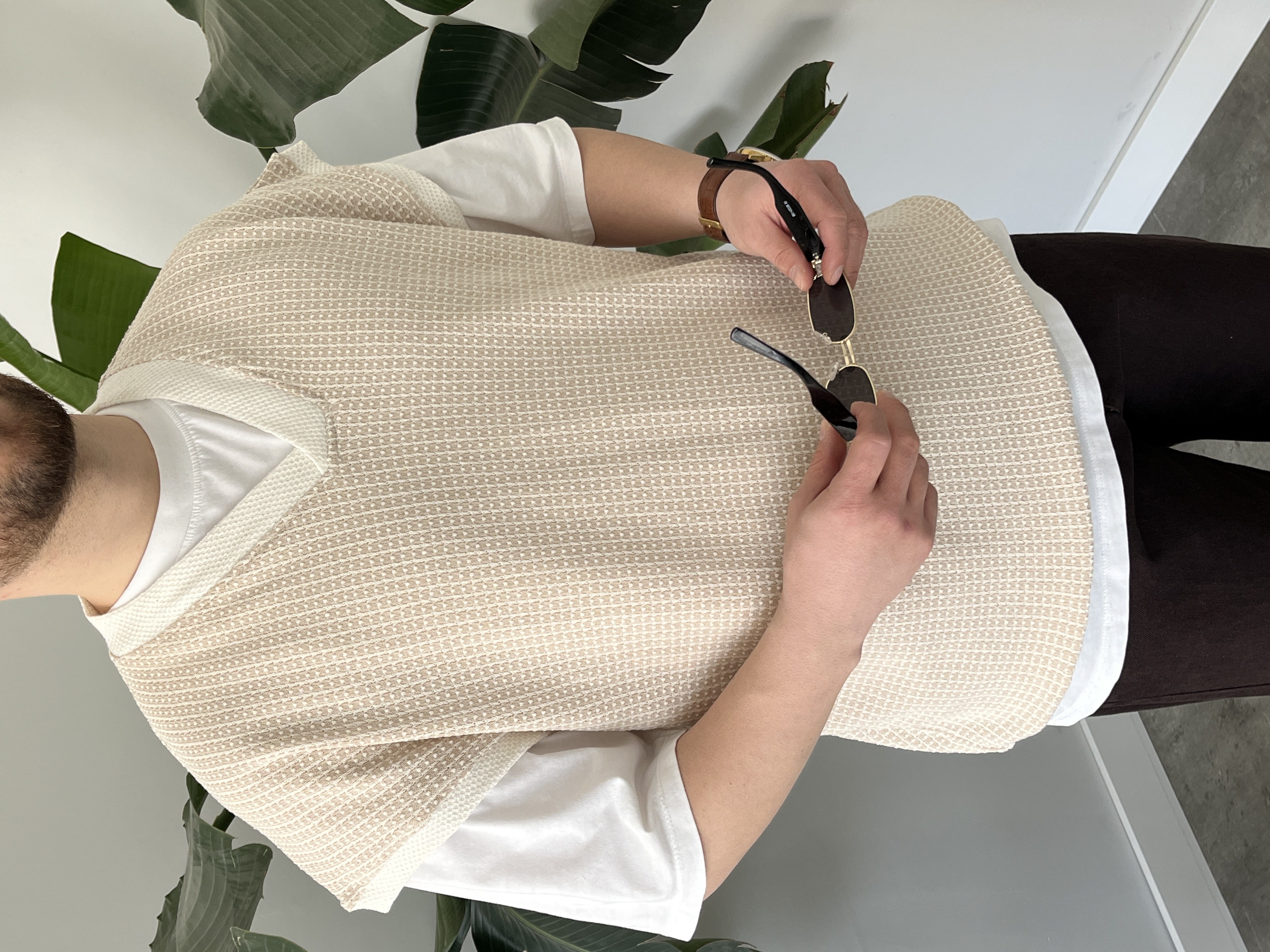 Vino Krem Desenli Oversize Süveter