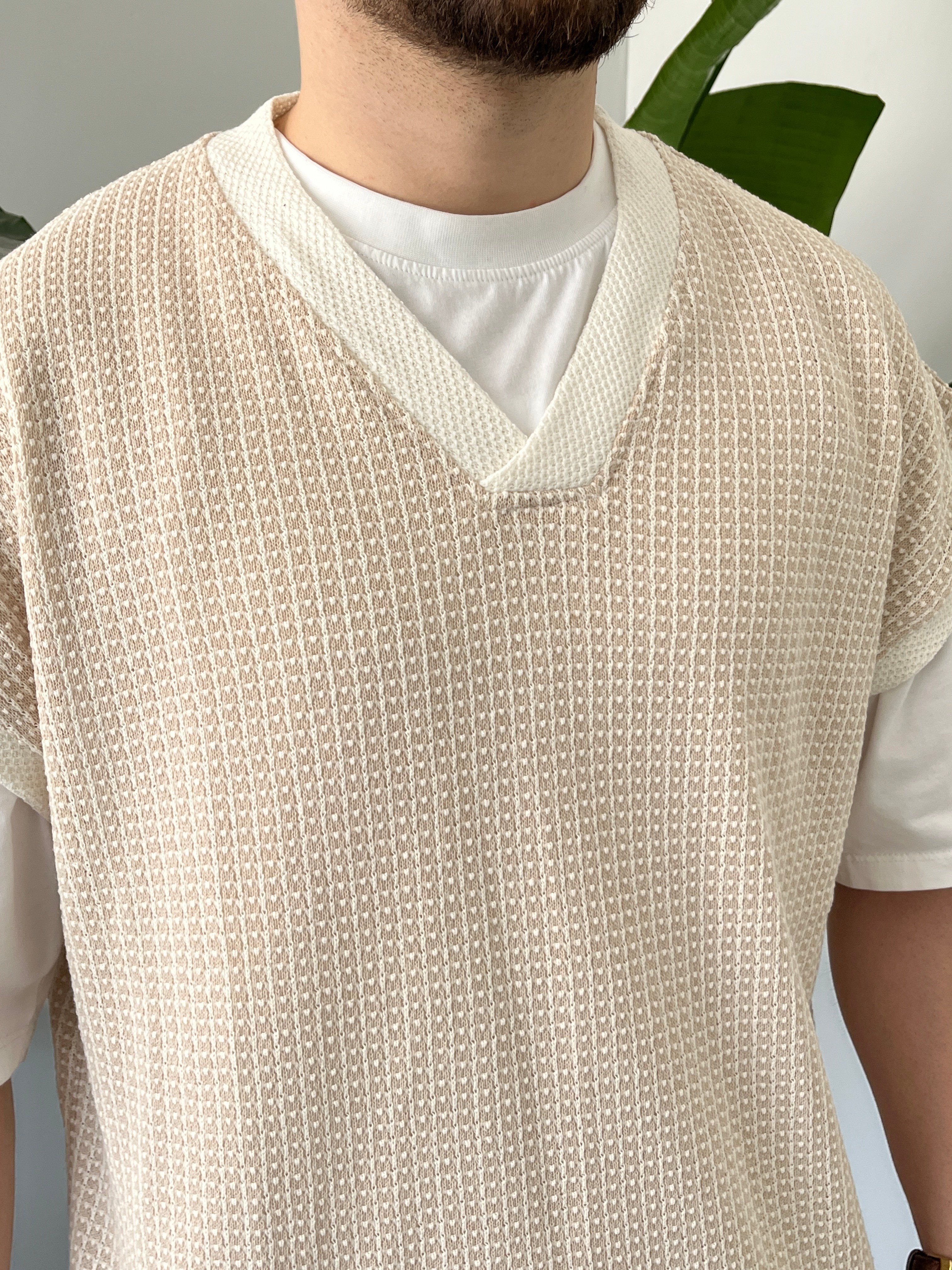 Vino Krem Desenli Oversize Süveter