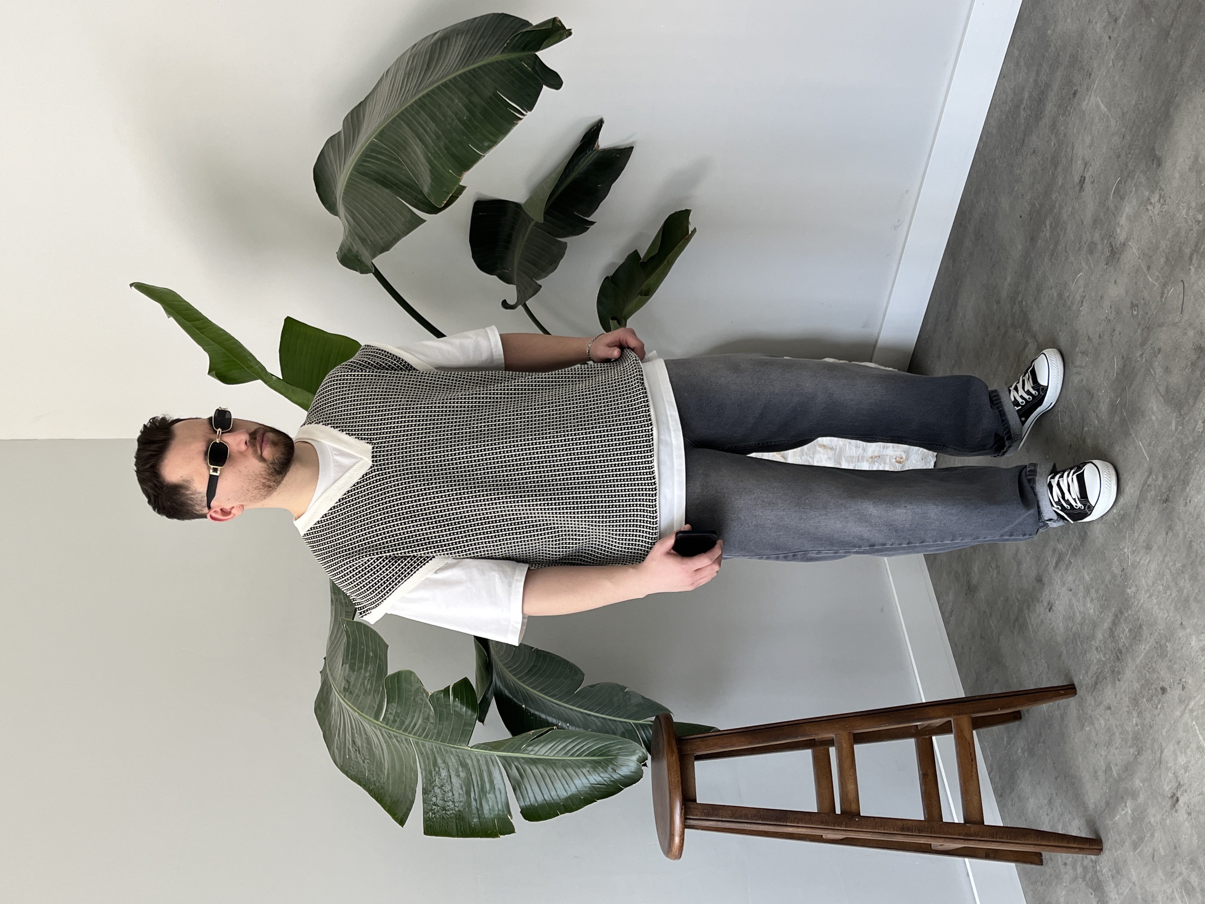 Vino Siyah Desenli Oversize Süveter