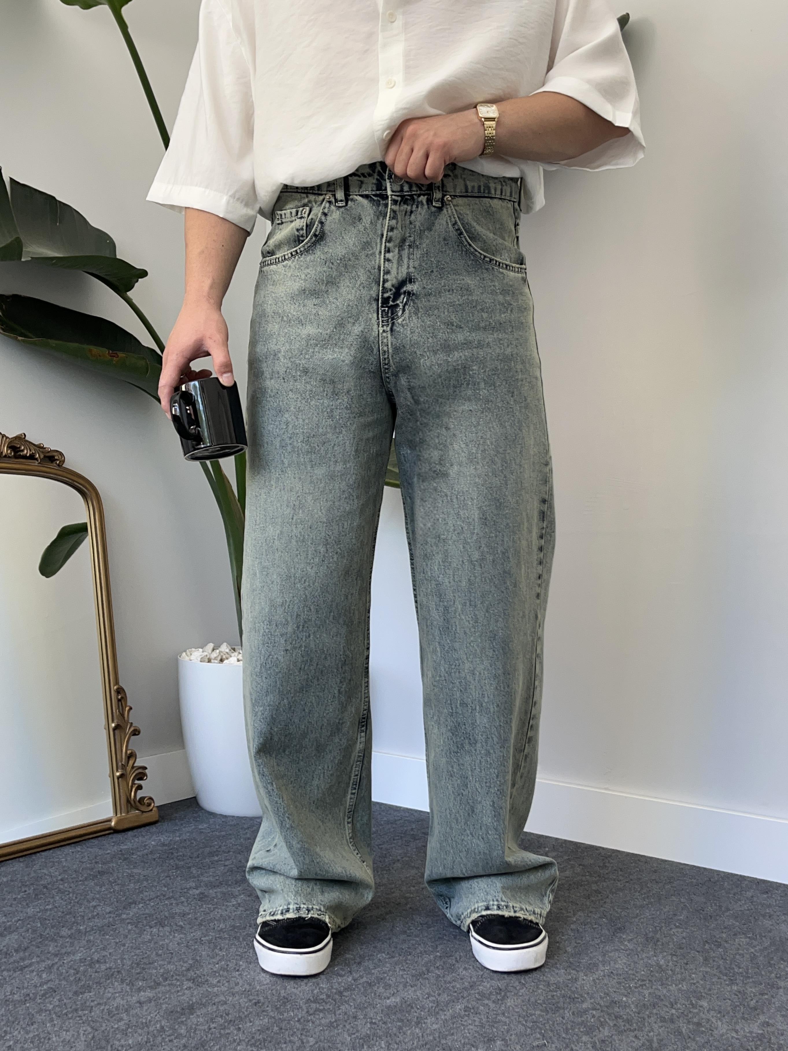 Vintage Blue Tint Acid-Wash Extra Baggy Jean
