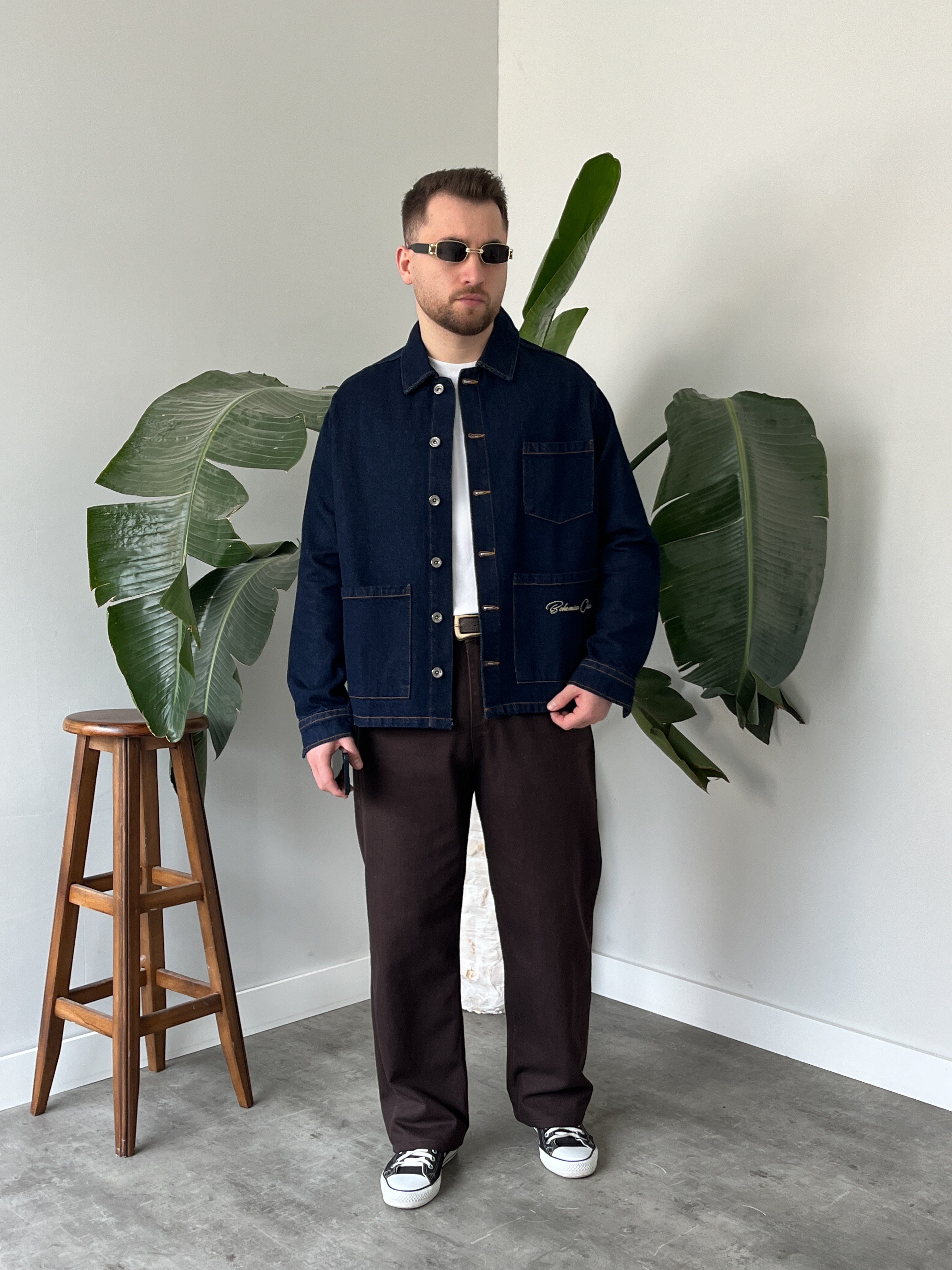 Vintage Nakış Detaylı Mavi Denim Ceket