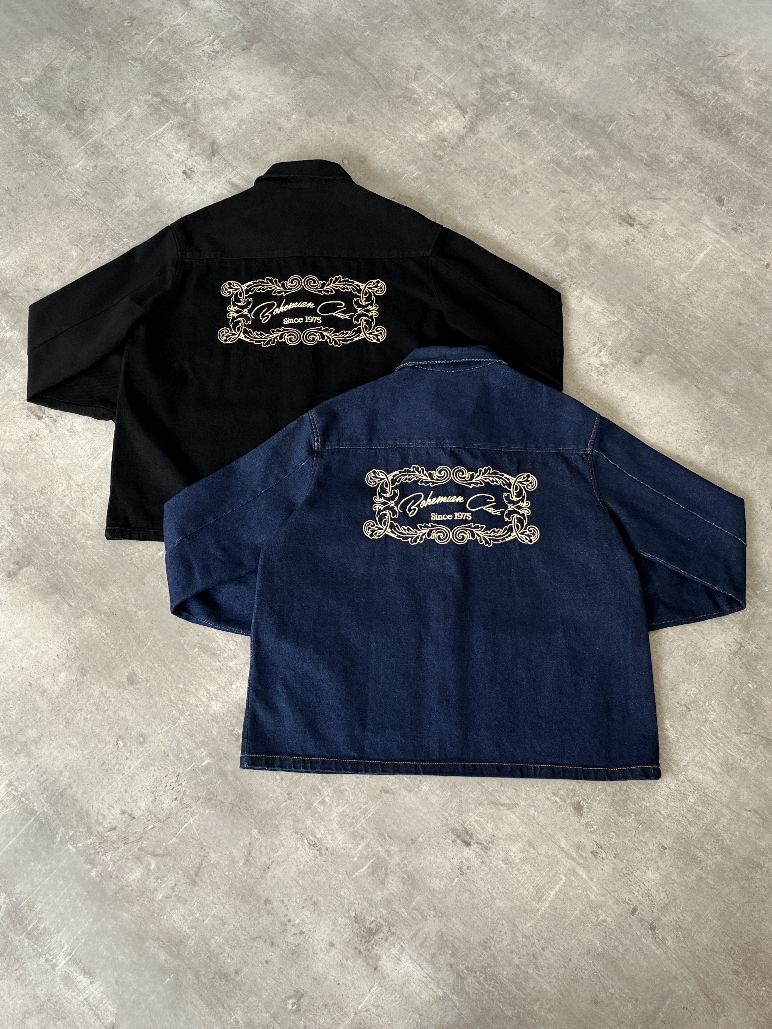 Vintage Nakış Detaylı Mavi Denim Ceket