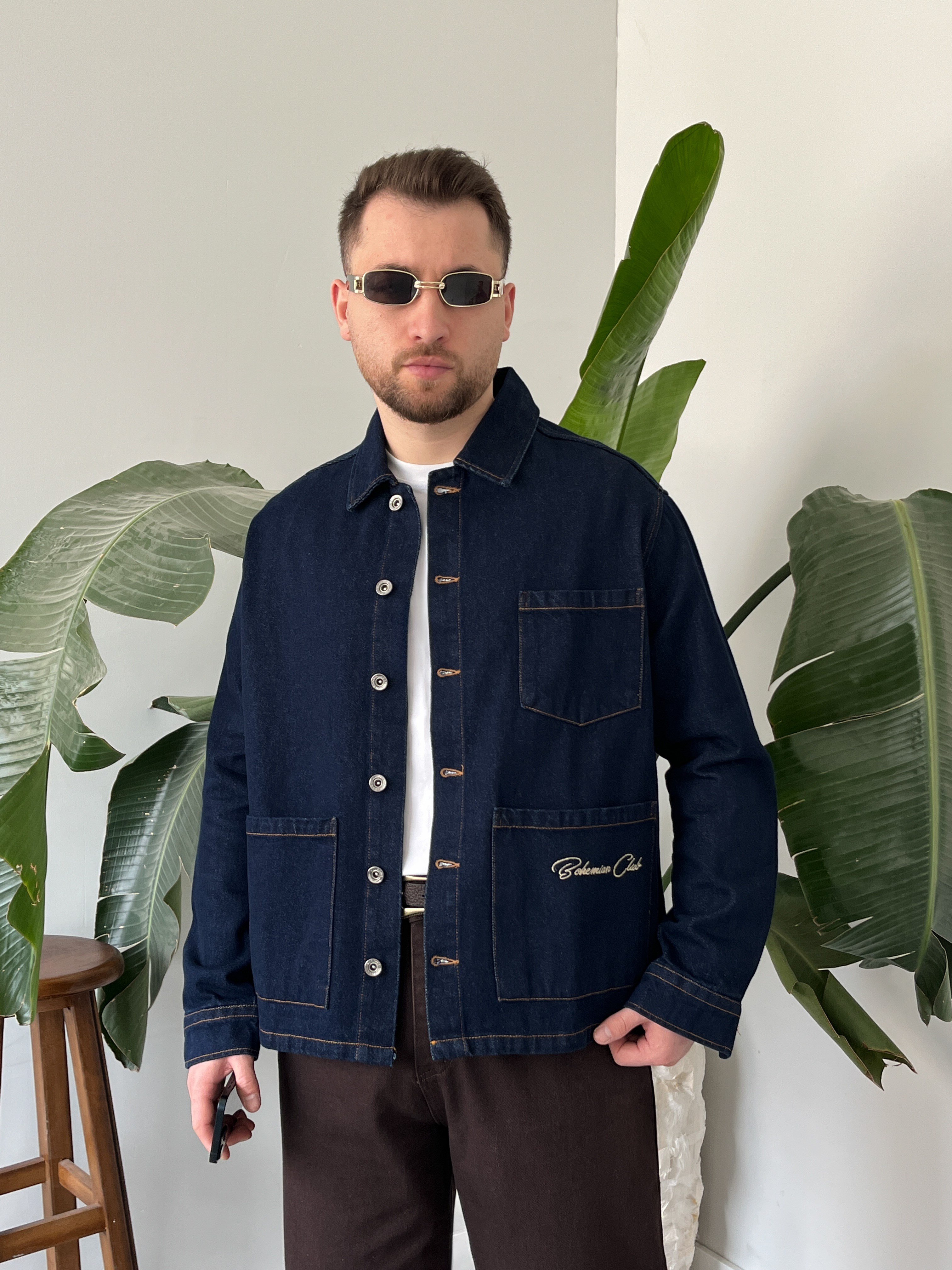 Vintage Nakış Detaylı Mavi Denim Ceket