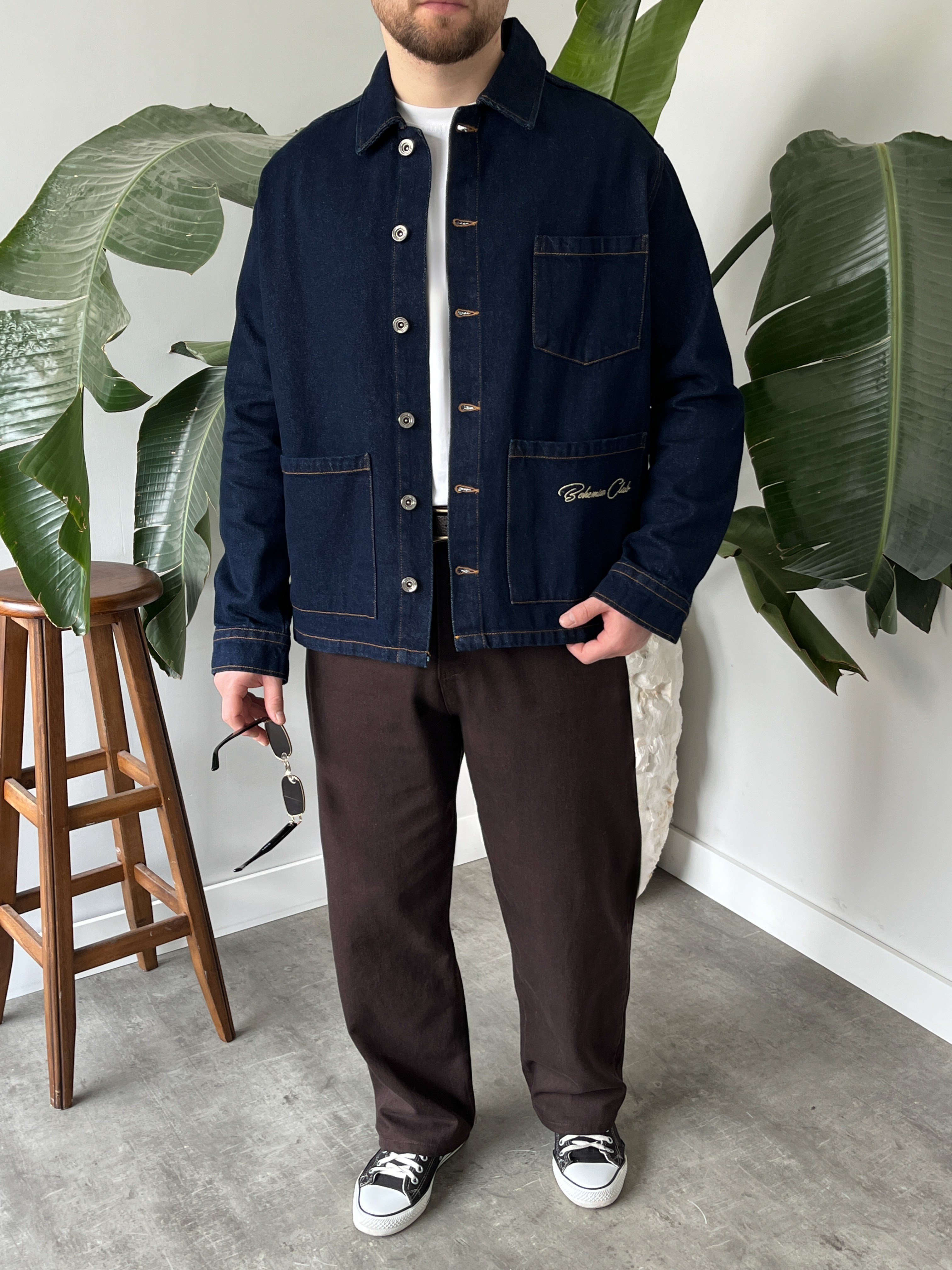 Vintage Nakış Detaylı Mavi Denim Ceket
