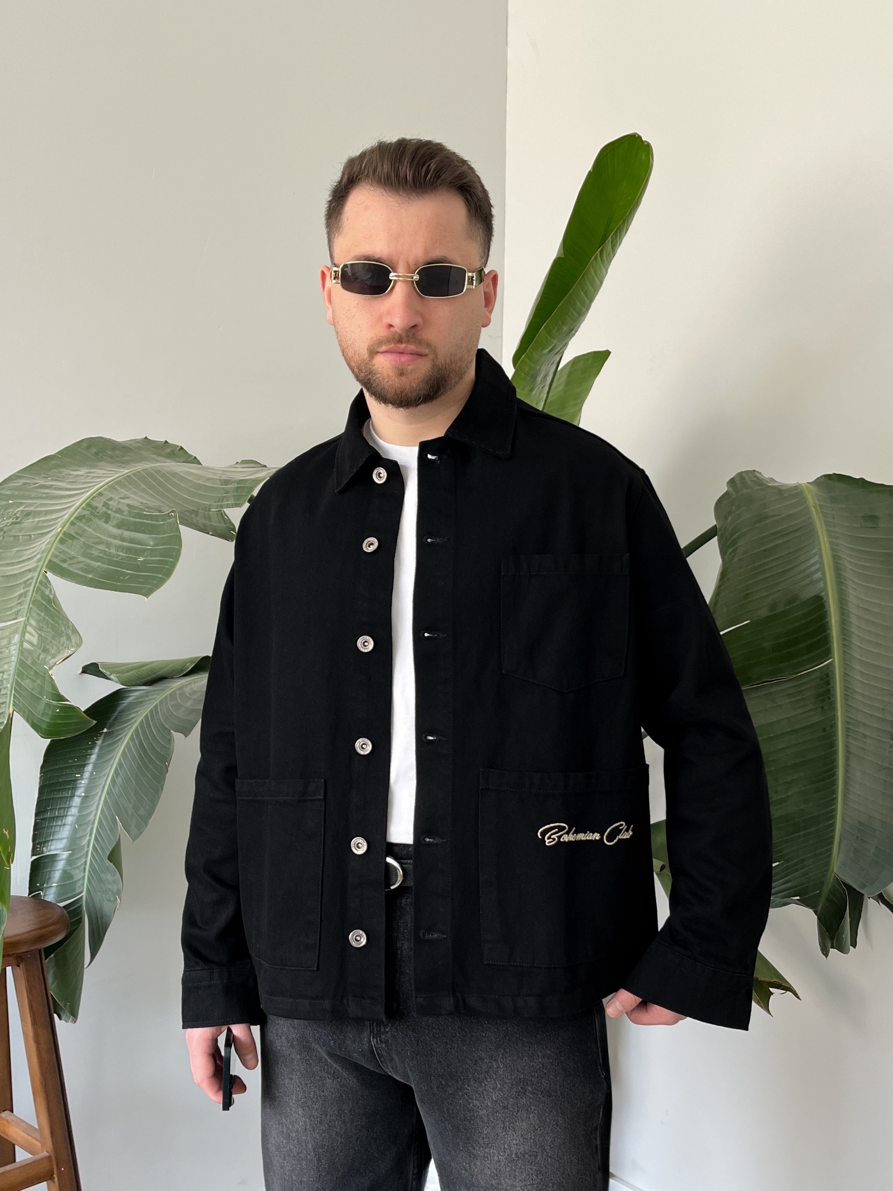 Vintage Nakış Detaylı Siyah Denim Ceket
