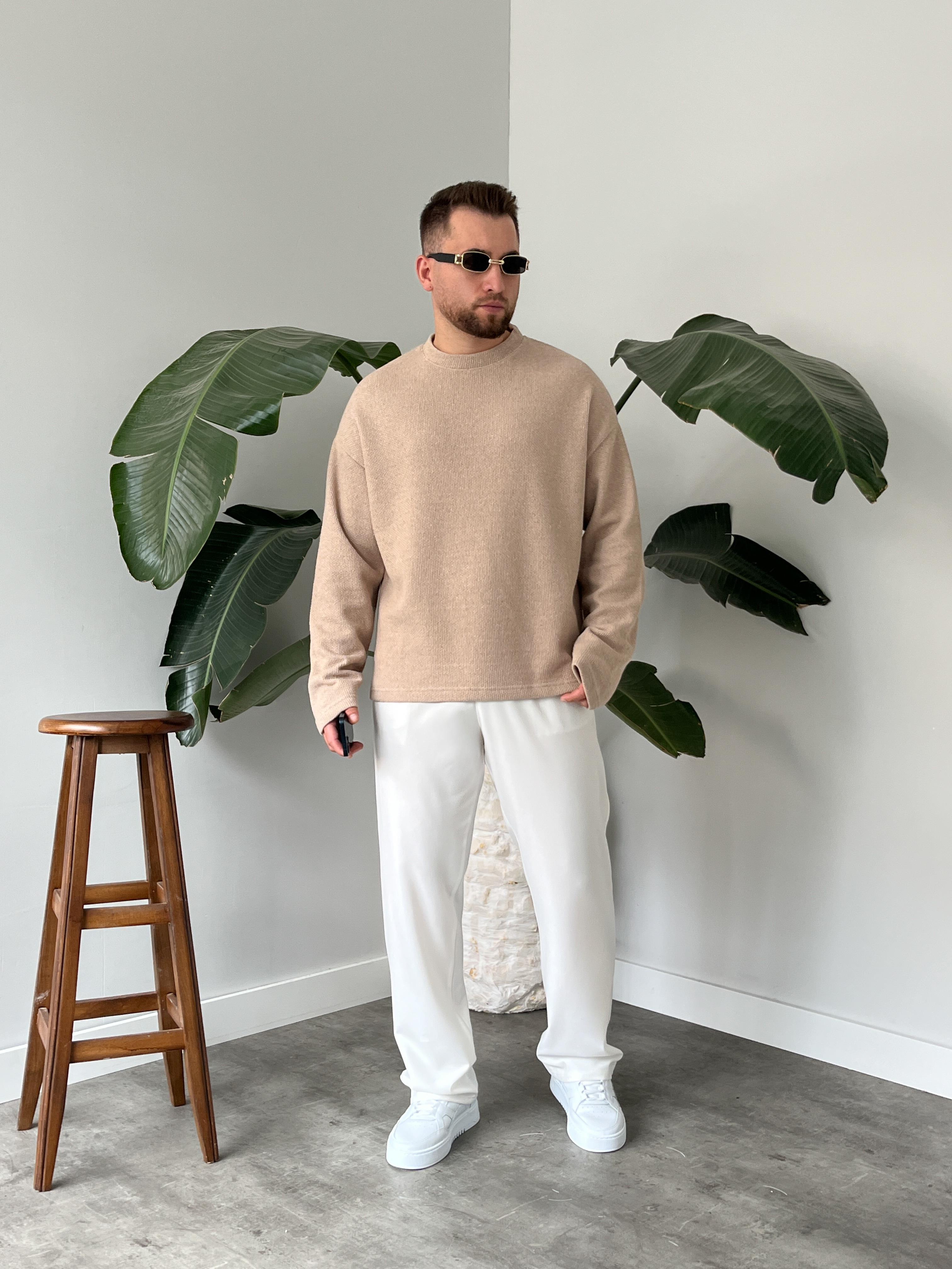 Vizon Dokulu Örme Triko Sweatshirt