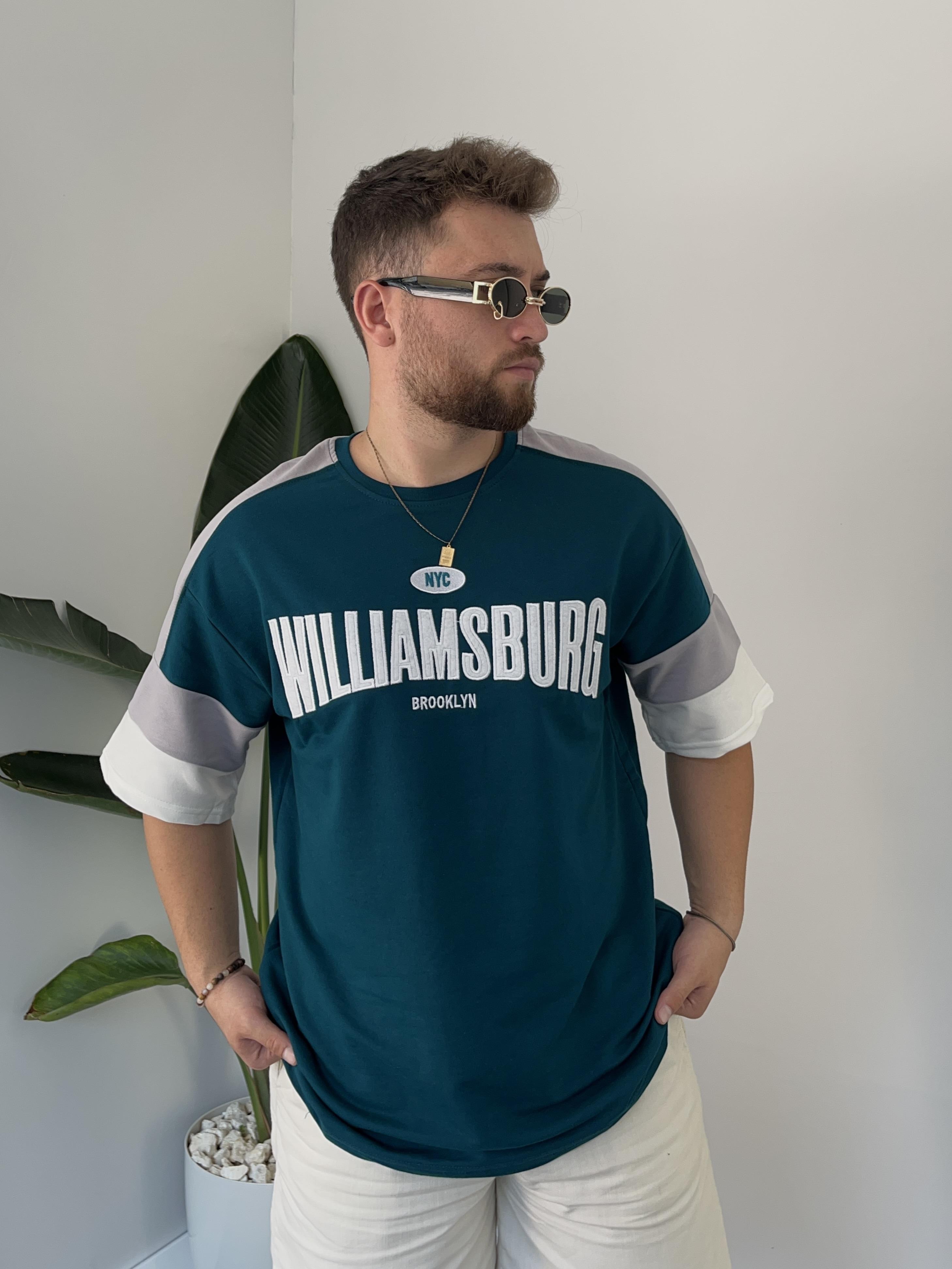 Williamsburg Nakışlı Petrol Oversize T-shirt
