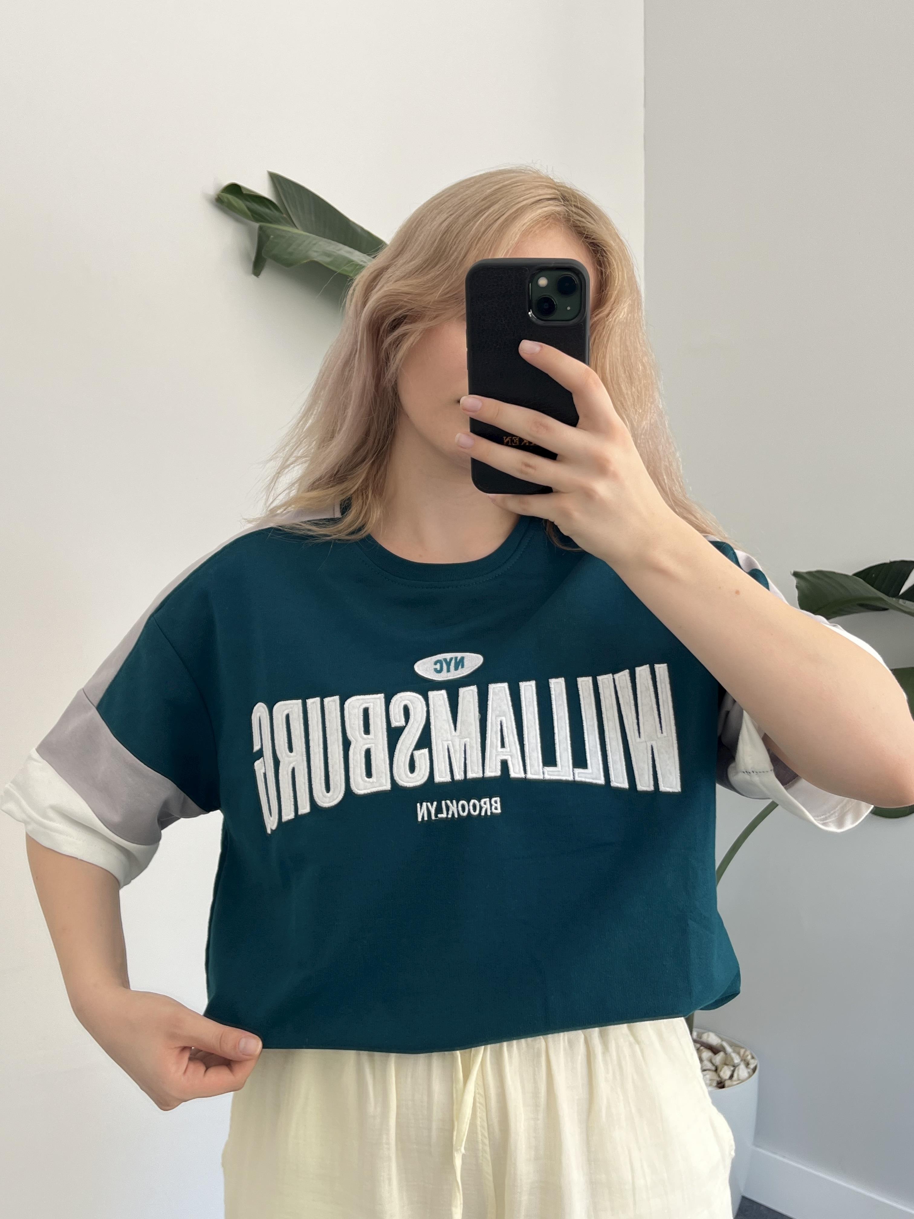 Williamsburg Nakışlı Petrol Oversize T-shirt