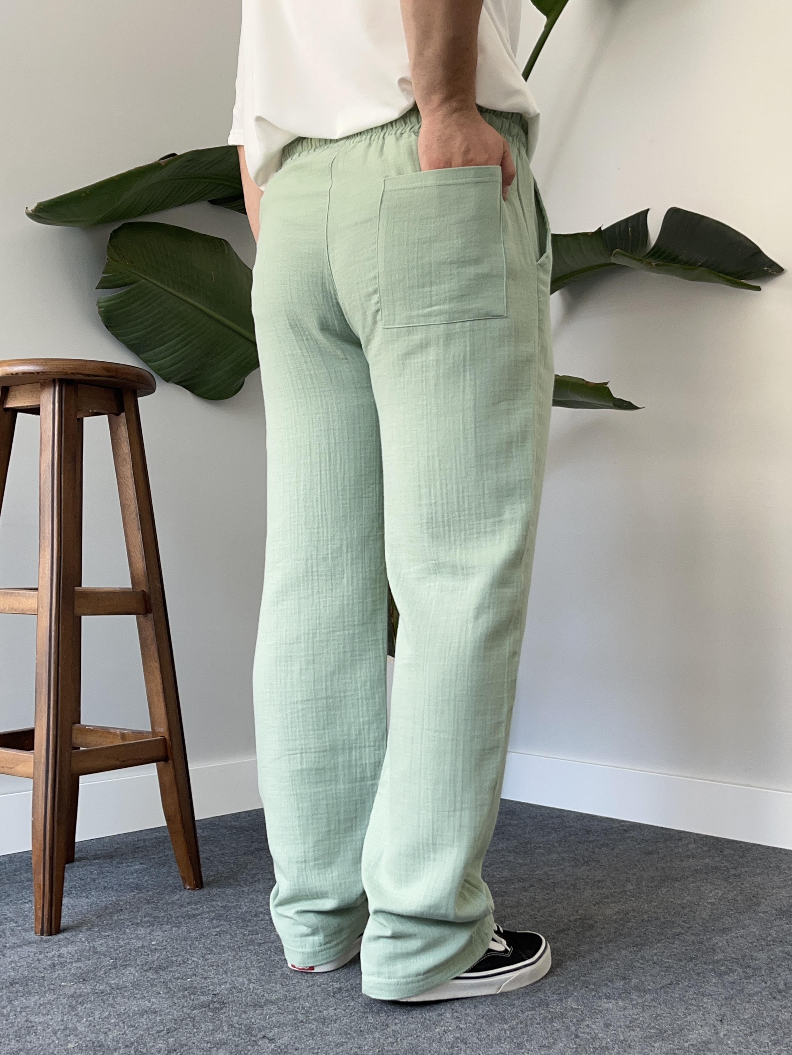 Yeşil Baggy Keten Pantolon