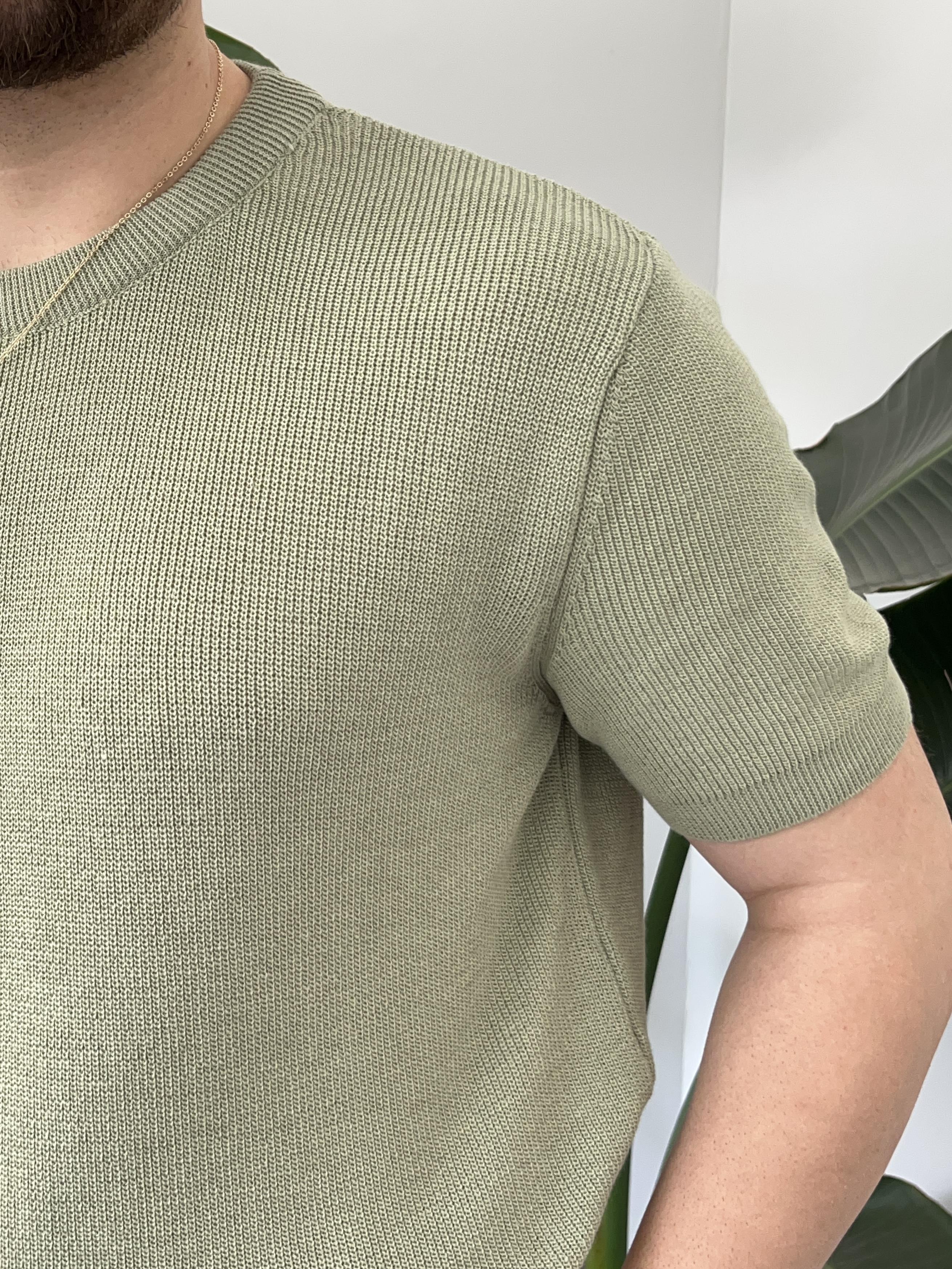 Yeşil Casual Örme Triko T-shirt