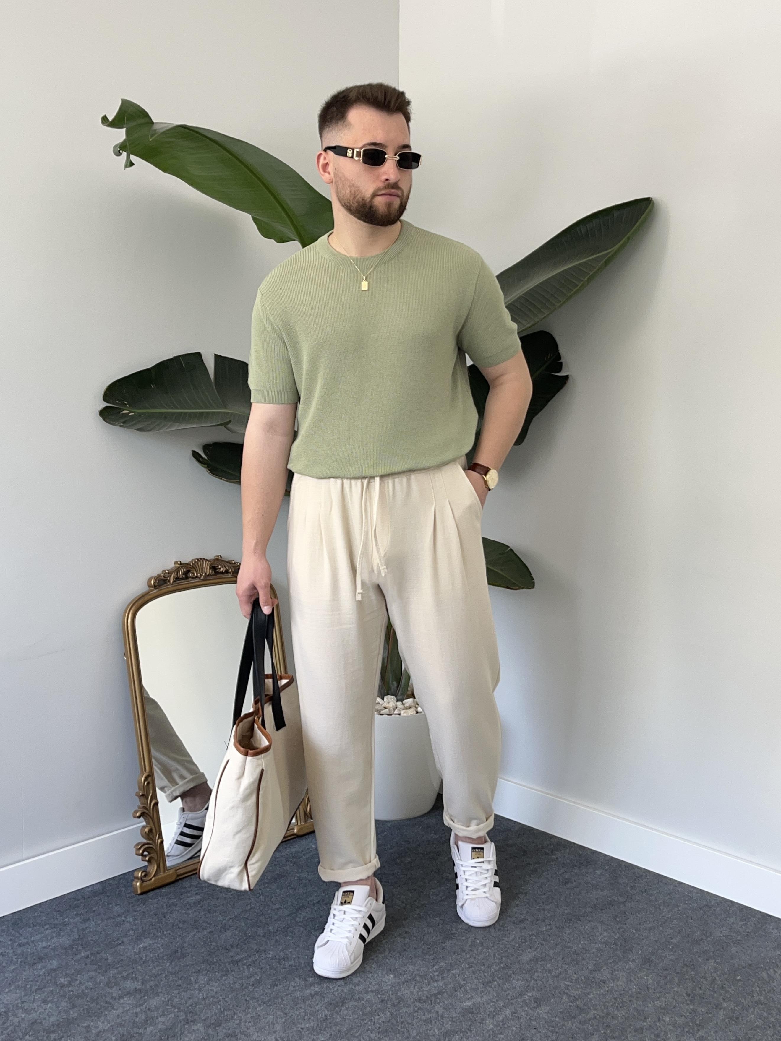 Yeşil Casual Örme Triko T-shirt