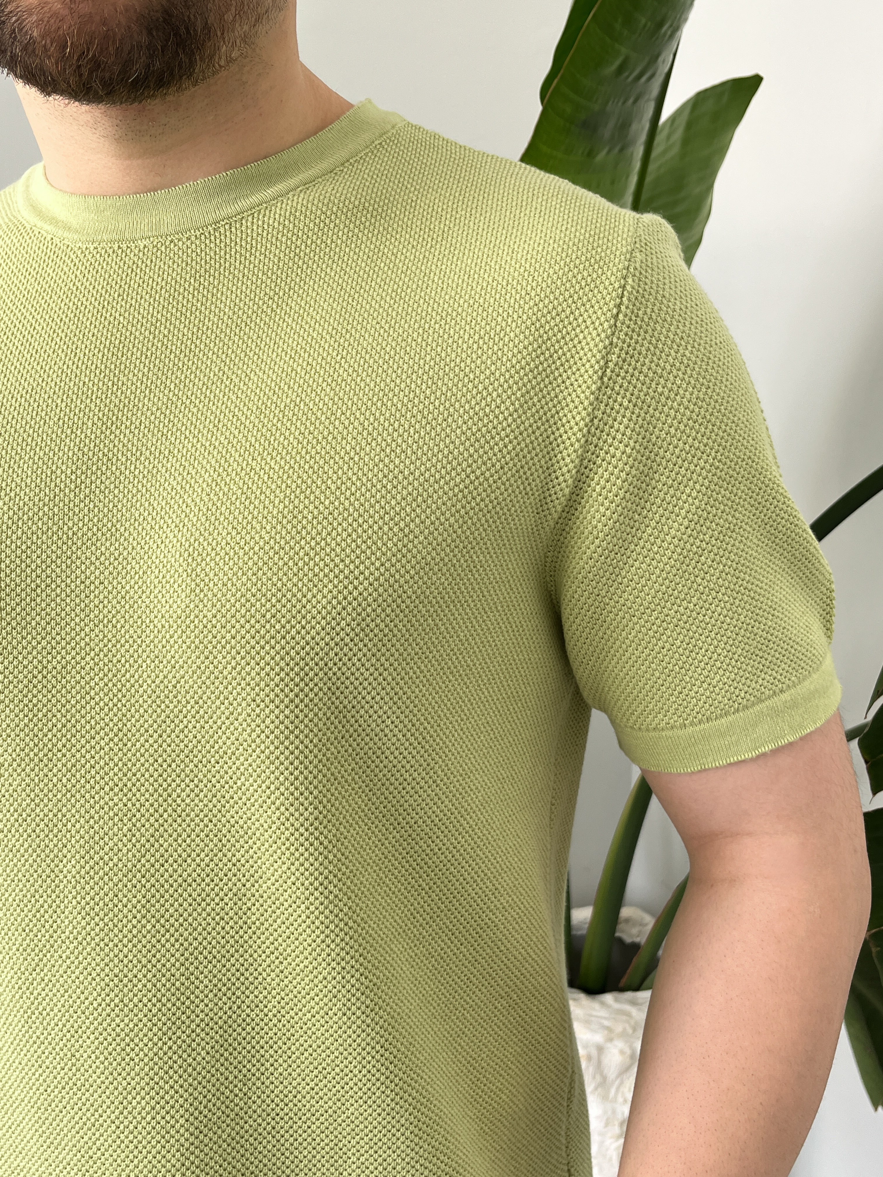 Yeşil Pirinç Örgü Triko T-shirt