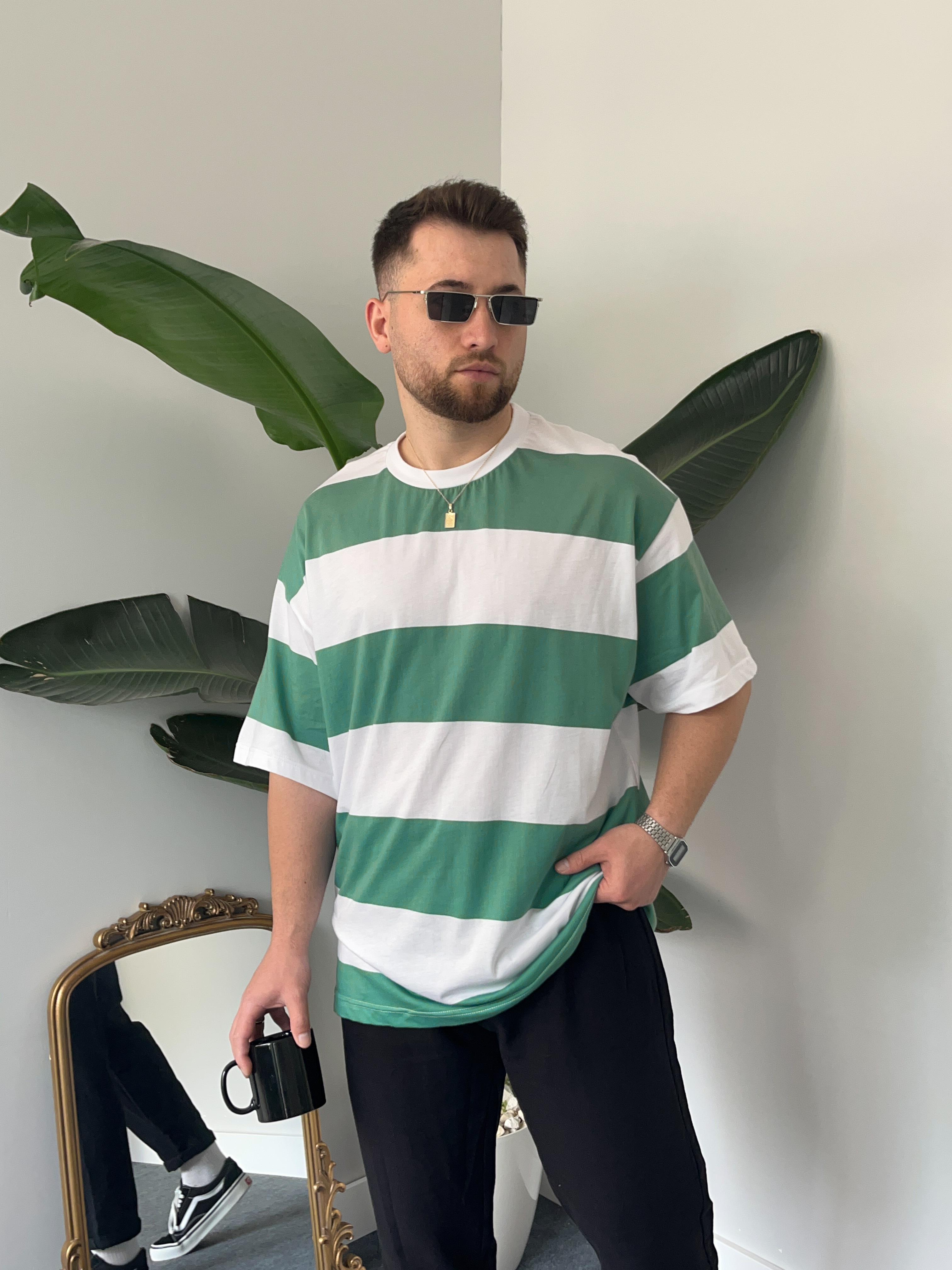 Yeşil Şeritli Oversize T-shirt