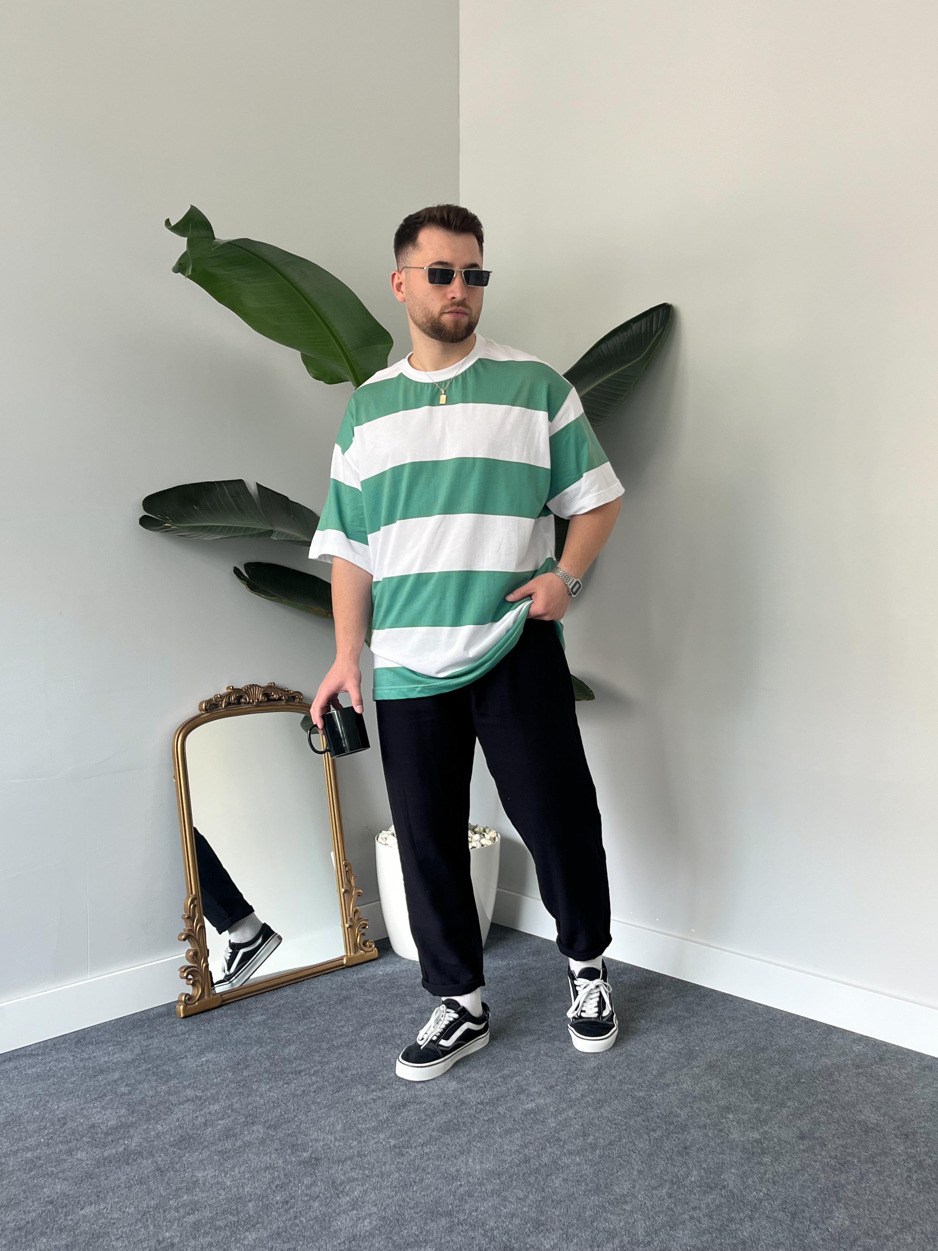Yeşil Şeritli Oversize T-shirt