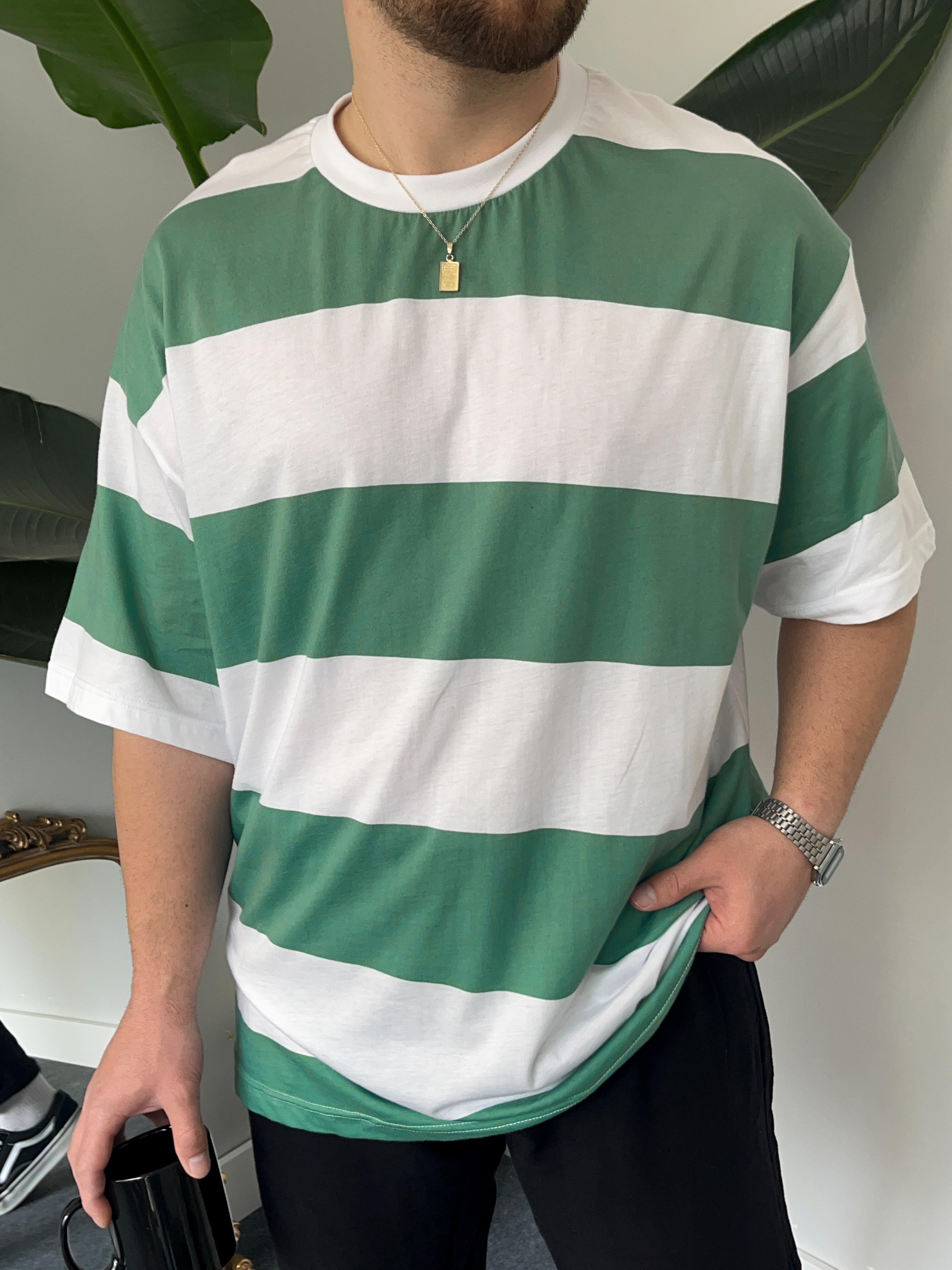 Yeşil Şeritli Oversize T-shirt