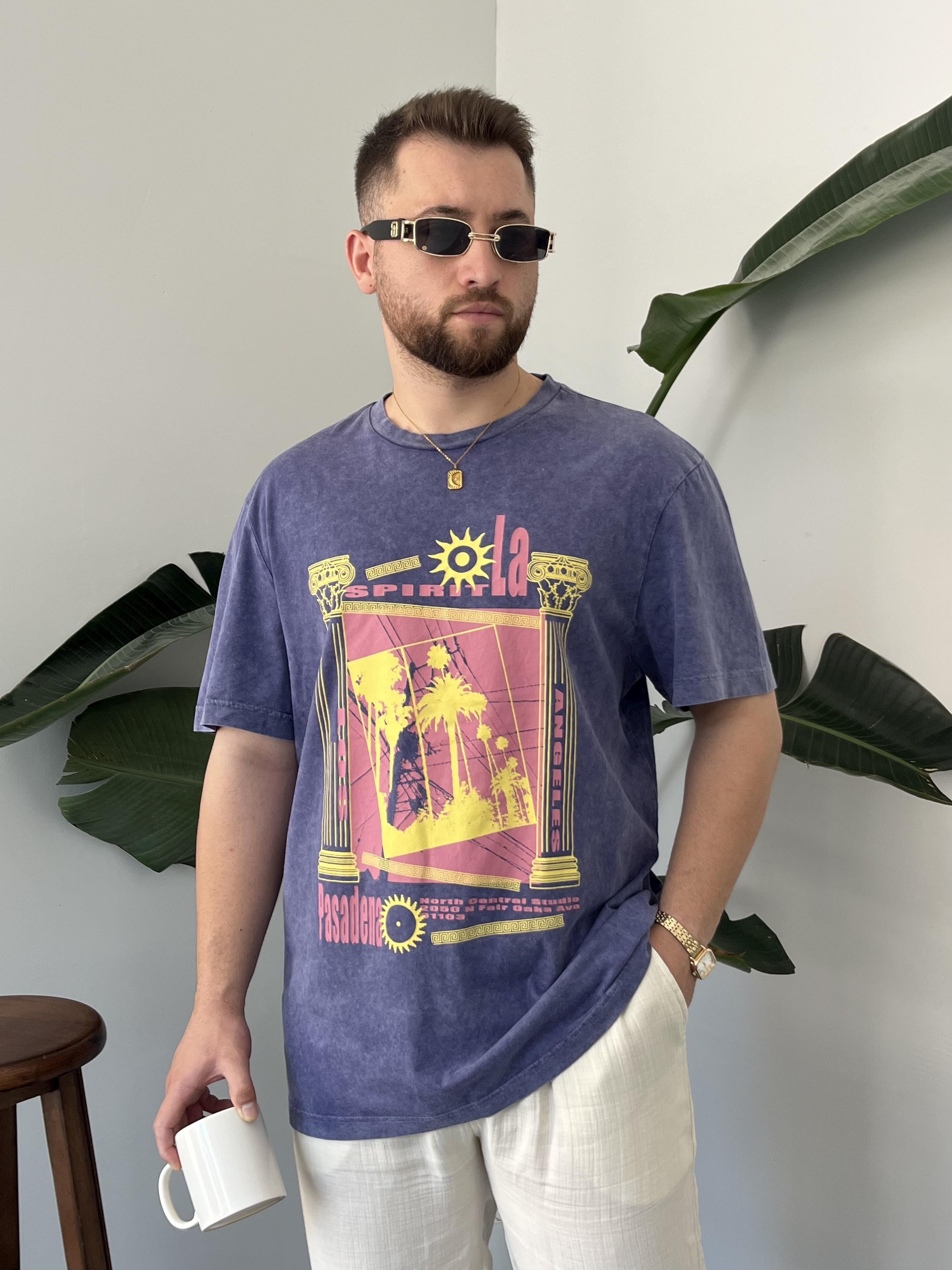 Yıkamalı Baskılı T-shirt