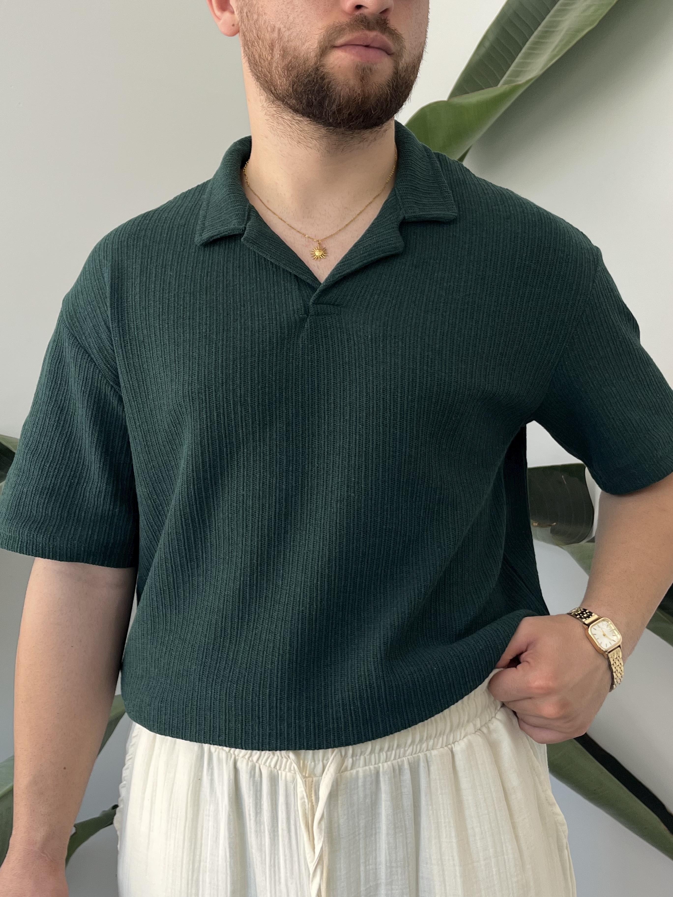 Zümrüt Polo Yaka Örme Triko T-shirt