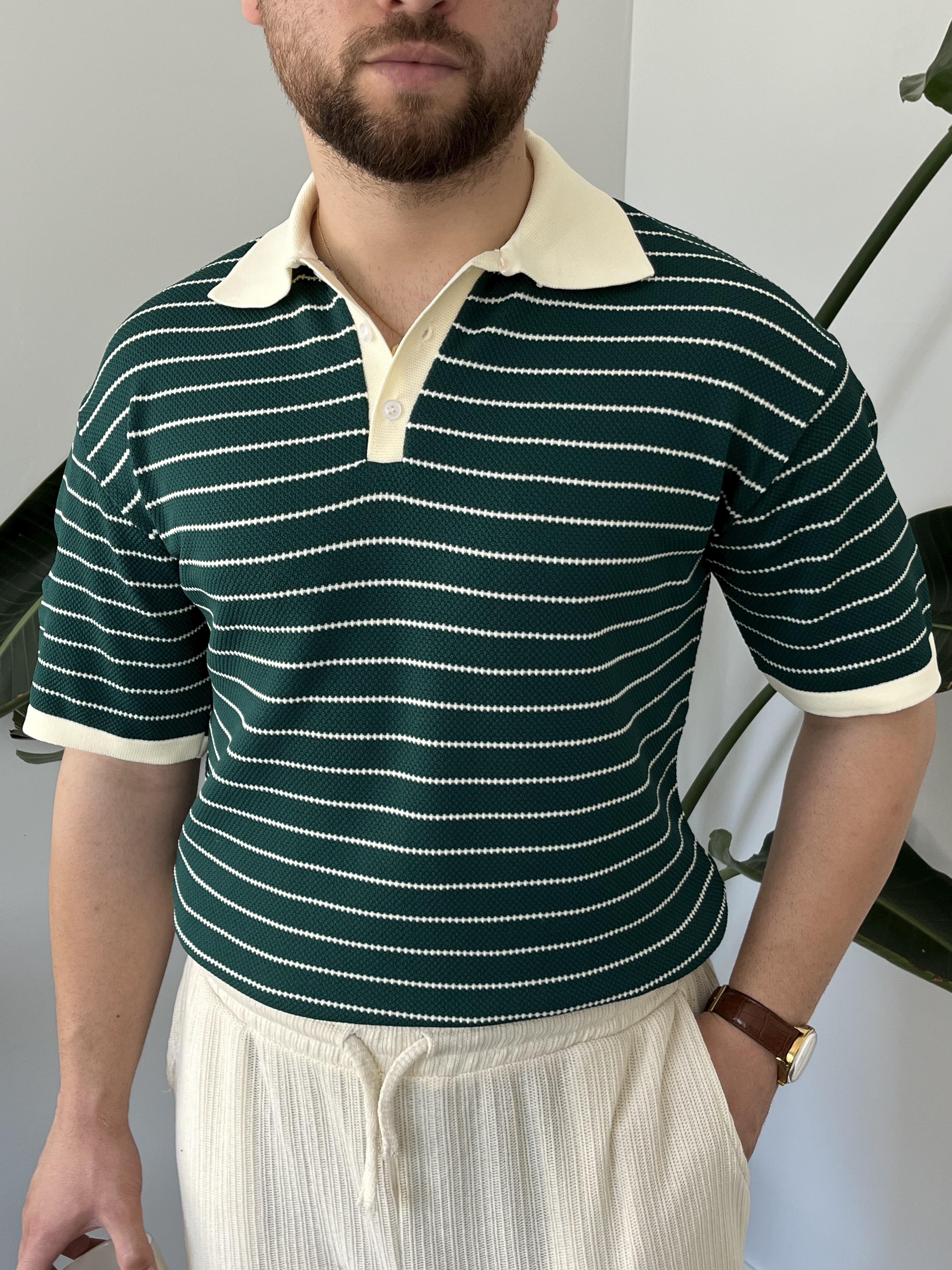 Zümrüt Premium Çizgili Örme Triko T-shirt