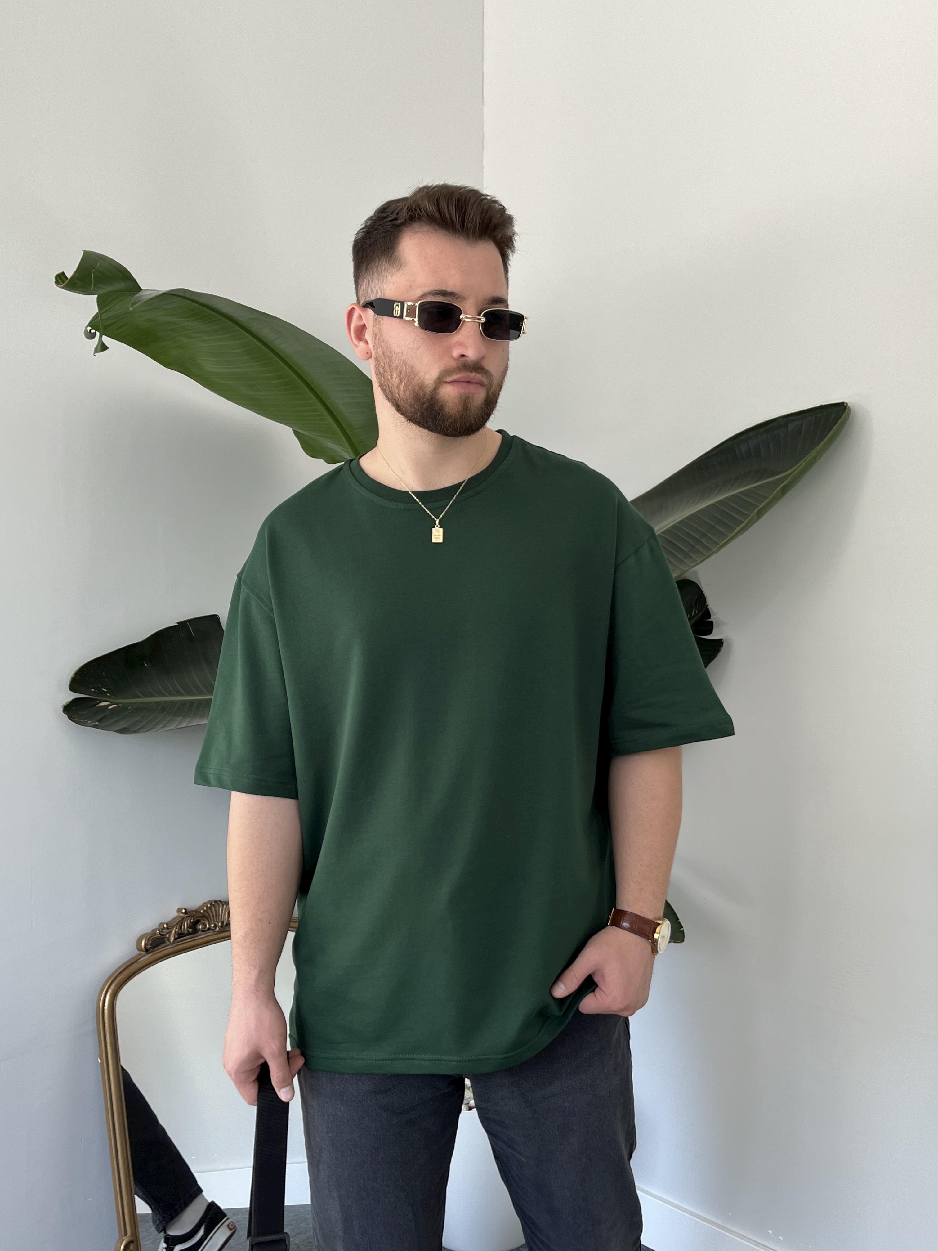 Zümrüt Yeşil Cotton Basic Oversize T-shirt