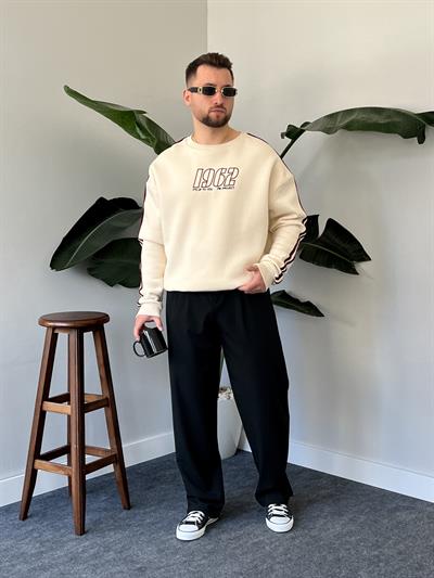 1962 Nakışlı Krem Üç İplik Şardonlu Sweatshirt