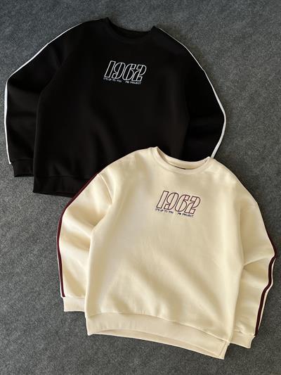 1962 Nakışlı Siyah Üç İplik Şardonlu Sweatshirt